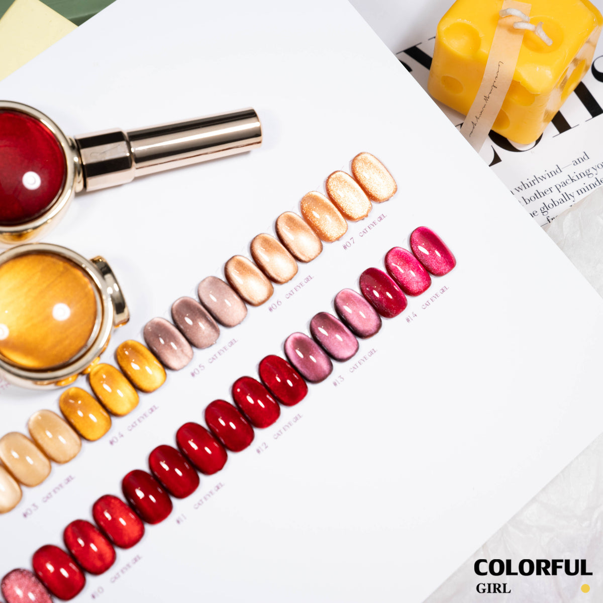 【พร้อมส่ง】โทนสีแดง/โทนสีน้ำตาล แบบแยกขวด Milan Cat Eye สีเจลแคทอาย โทนสีลูกแก้ว เจลทาเล็บ UV/LED 14 สี แยกขวด รหัสสี 01-14 ใช้ร่วมกับแม่เหล็ก "Milan Cat Eye Gel เจลแคทอาย 14 สี｜แบบแยกขวด