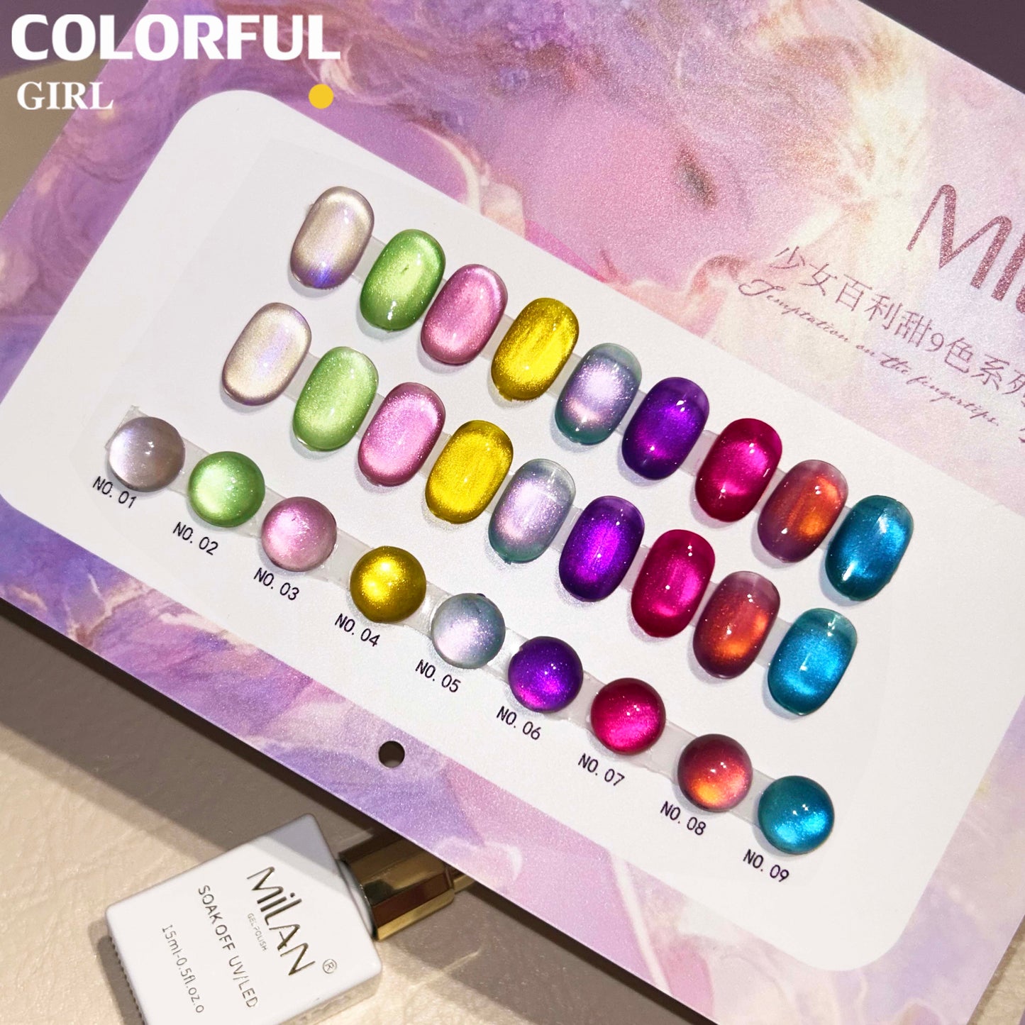 【พร้อมส่ง】MILAN สีเจลแคทอายเนื้อซาติน 9 สีสุดฮิต | สีลูกแก้วแวววาว | แถมชาร์ตสีฟรี! (ทาสีจริงให้แล้ว) แม่เหล็กแน่น เล่นไฟดี Cat eye 9สี
