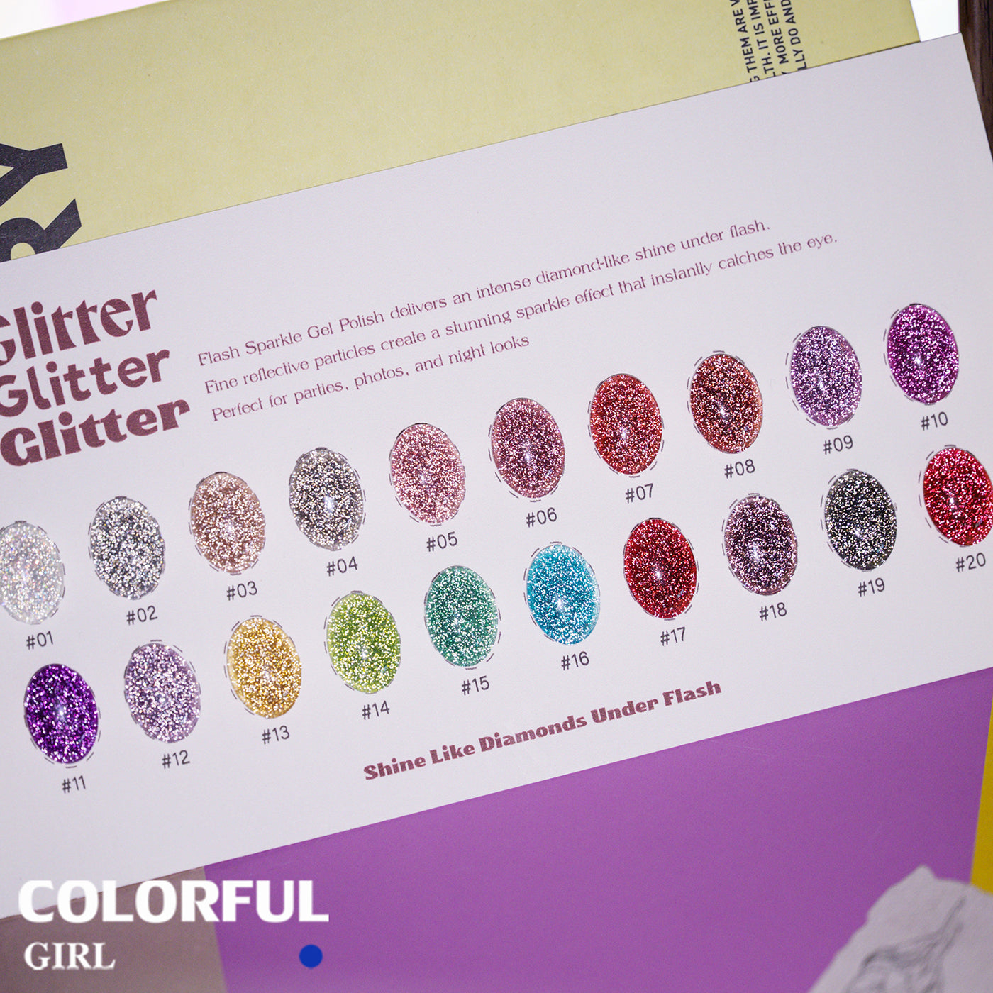 Colorful Girl สีเจลแฟลช 20 สี ✨ เนื้อเจลวิ้งละเอียด สีแน่น เงางาม ติดทนนาน แถมชาร์ทสี