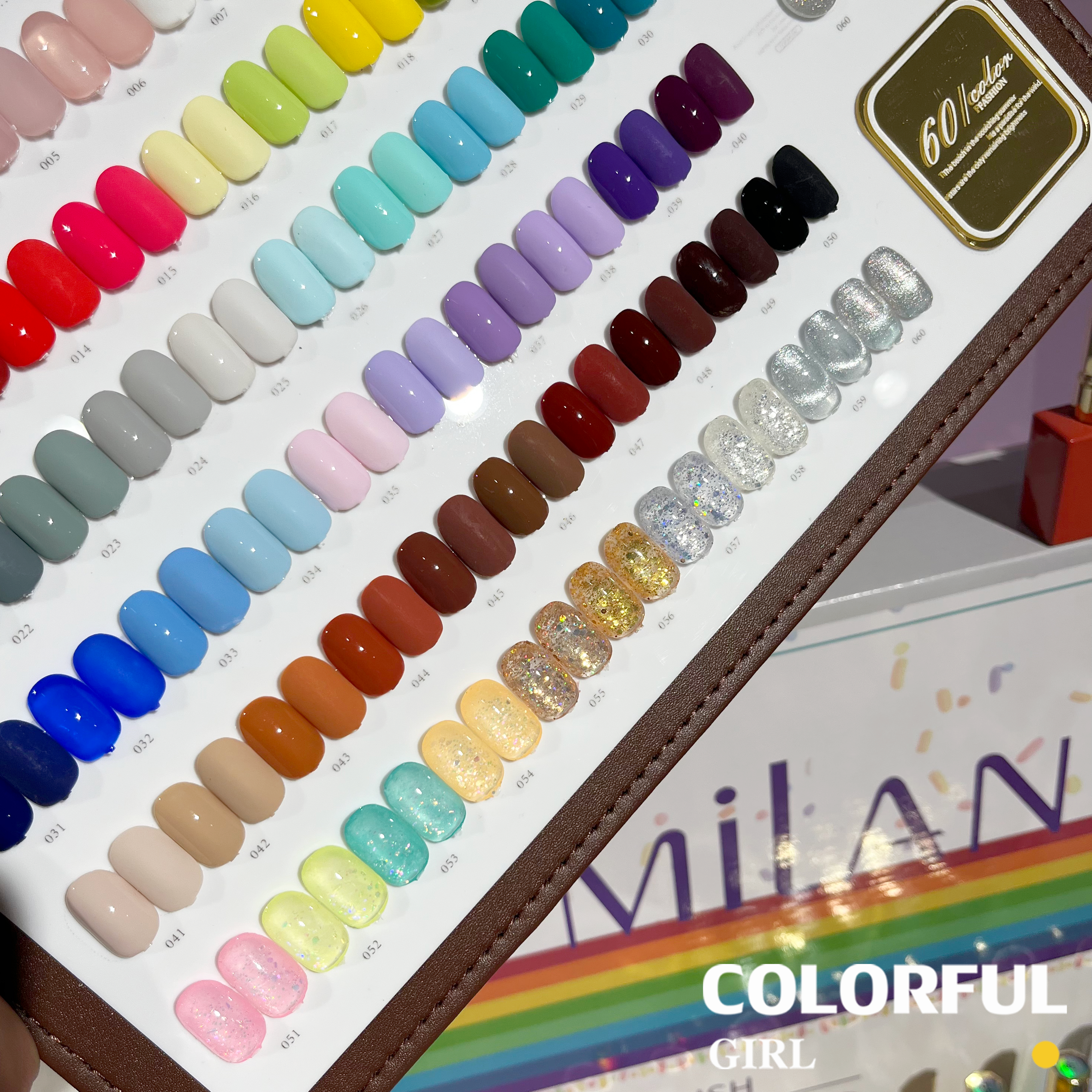 Milan 60 สี สีเจลกลิซเตอร์+ สีเจลสีพื้น+ สีเจลไซรัป แถมท็อปและเบส พร้อมชาร์ทสีฟรี