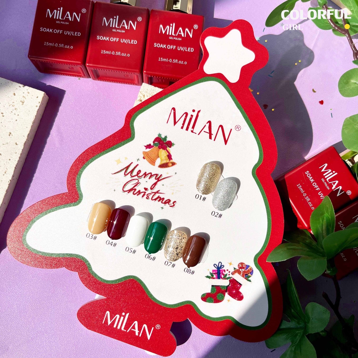【พร้อมส่ง】เซ็ตสีเจลคริสมาส8สี สีเจลคริสต์มาสMILAN Christmas Collection l สีเจล สีเจลคริสมาส แถมชาร์ทสี
