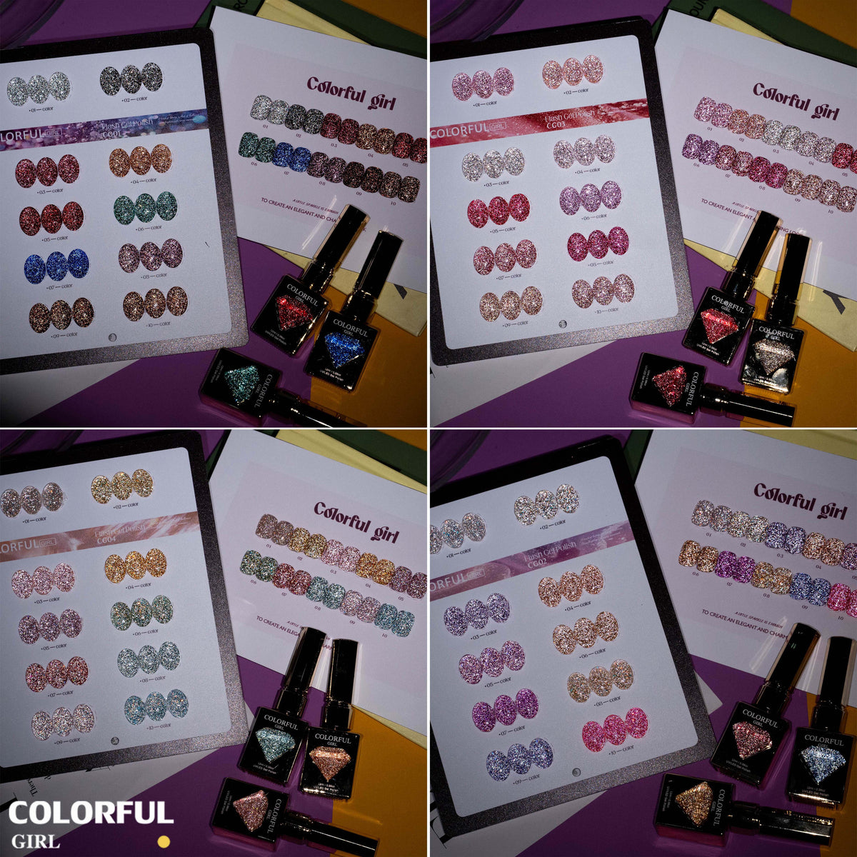 【พร้อมส่ง】Colorful Girl สีเจลแฟลชผสมฟอยล์เงิน 10 สี  เล่นแสงสวย เปล่งประกายแม้อยู่กลางแสงแดด สีครบ ใช้งานระดับมืออาชีพ + ฟรีชาร์ทสี "