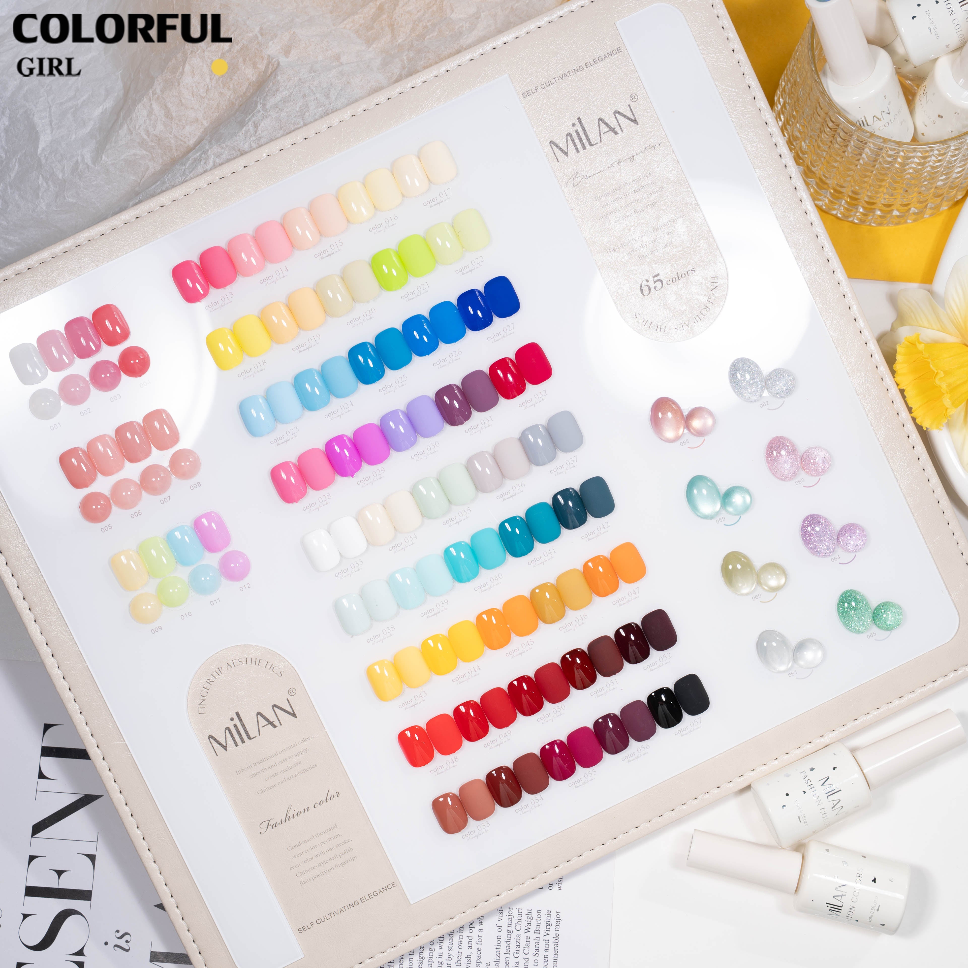 【พร้อมส่ง】Milan สีเจล 65 สี ชุดสำหรับเปิดร้านทำเล็บ สีเจลกลิตเตอร์ สีเจลสีพื้น สีเจลไซรัป สีเจลแคทอาย ครบในชุดเดียว พร้อมชาร์ตสีและชาร์ตโชว์สี