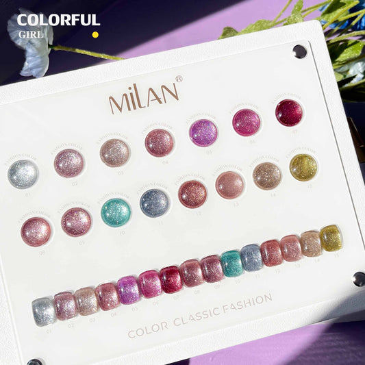 【พร้อมส่ง】MILAN 15สี (MILAN) Very bright cat-eye gel. Cat Eye แถมชาทสีฟร  สีลูกแก้ว  สีเจล ยกเซต เซตสีเจลฟรีชาร์ทสี
