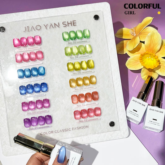 พร้อมส่งในไทย 《 JIAOYANSHE 》12 สี สีเจลแคทอายเนื้อซาติน สีเจลทาเล็บแคทอาย    สีลูกแก้วแคทอาย สีลูกแก้ว ส่งไว!