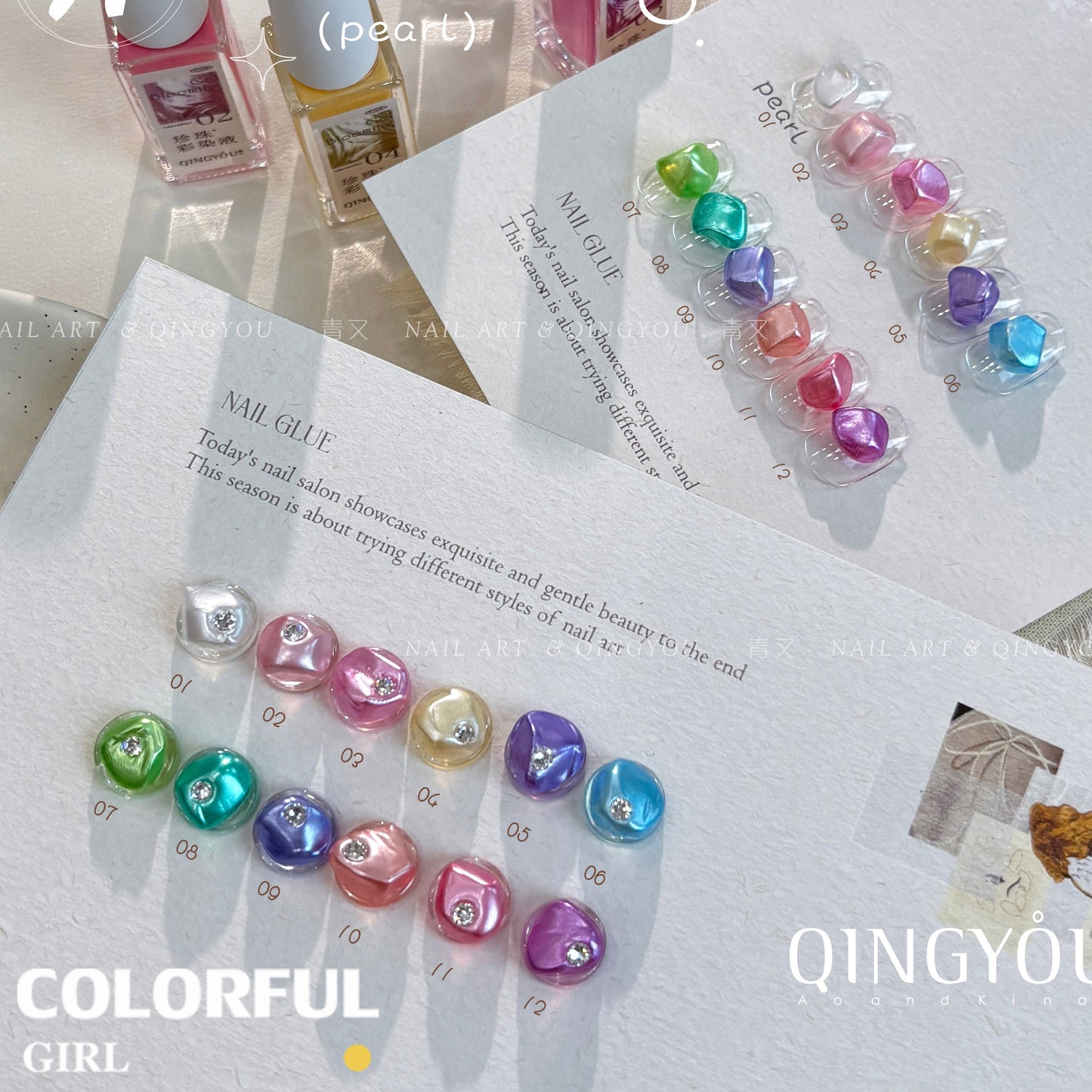 qingyou Blooming Gel 1–12สี   สไตล์ใหม่แต่งเล็บมุกรอยเปื้อนของเหลวรอยเปื้อนอย่างรวดเร็วของเหลวโลหะพิเศษสีเงินประกายมุกไล่โทนสีอย่างรวดเร็วรอยเปื้อนสีกาว ประกายแวววาวระดับอัญมณี 💕