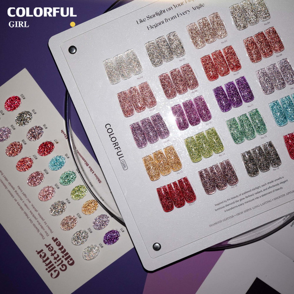 COLORFUL GIRL สีเจลแฟลช 20 สี ✨ เม็ดกลิตเตอร์แน่นพิเศษ｜เอฟเฟกต์แสงวิบวับเล่นมิติ｜ประกายระยิบระยับหรูหราเหมือนแสงดาว 💖