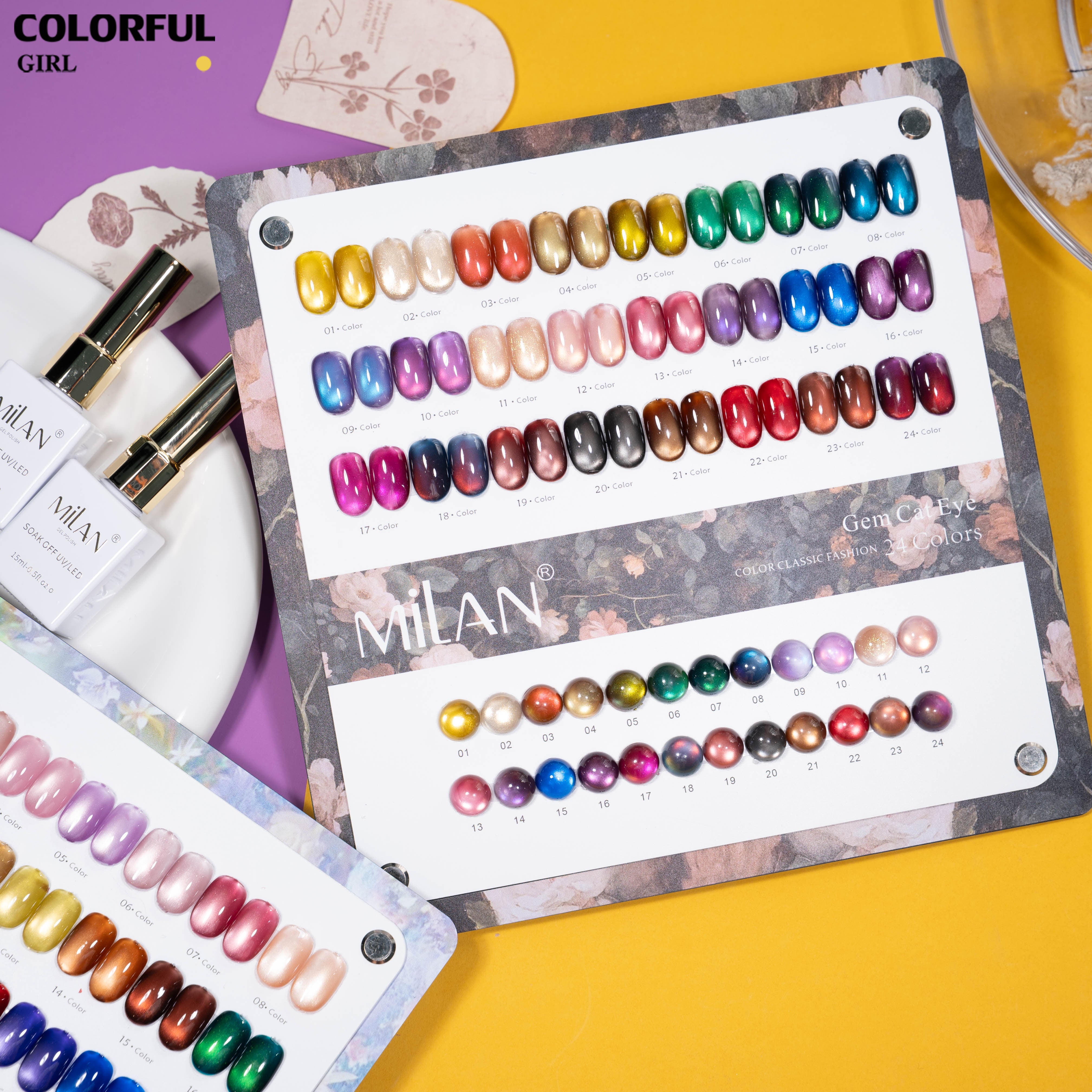 เจลเล็บ MILAN Cat Eye 24 สี สีเจลแคทอาย  |โทนสุภาพ หวานละมุน | เจลแม่เหล็กตาแมว | สีชัด ติดทนนาน สำหรับงานเล็บมืออาชีพ | สร้างเอฟเฟกต์แสงได้ทันที (ทามาให้แล้ว พร้อมใช้งาน)สีเจลแคทอาย