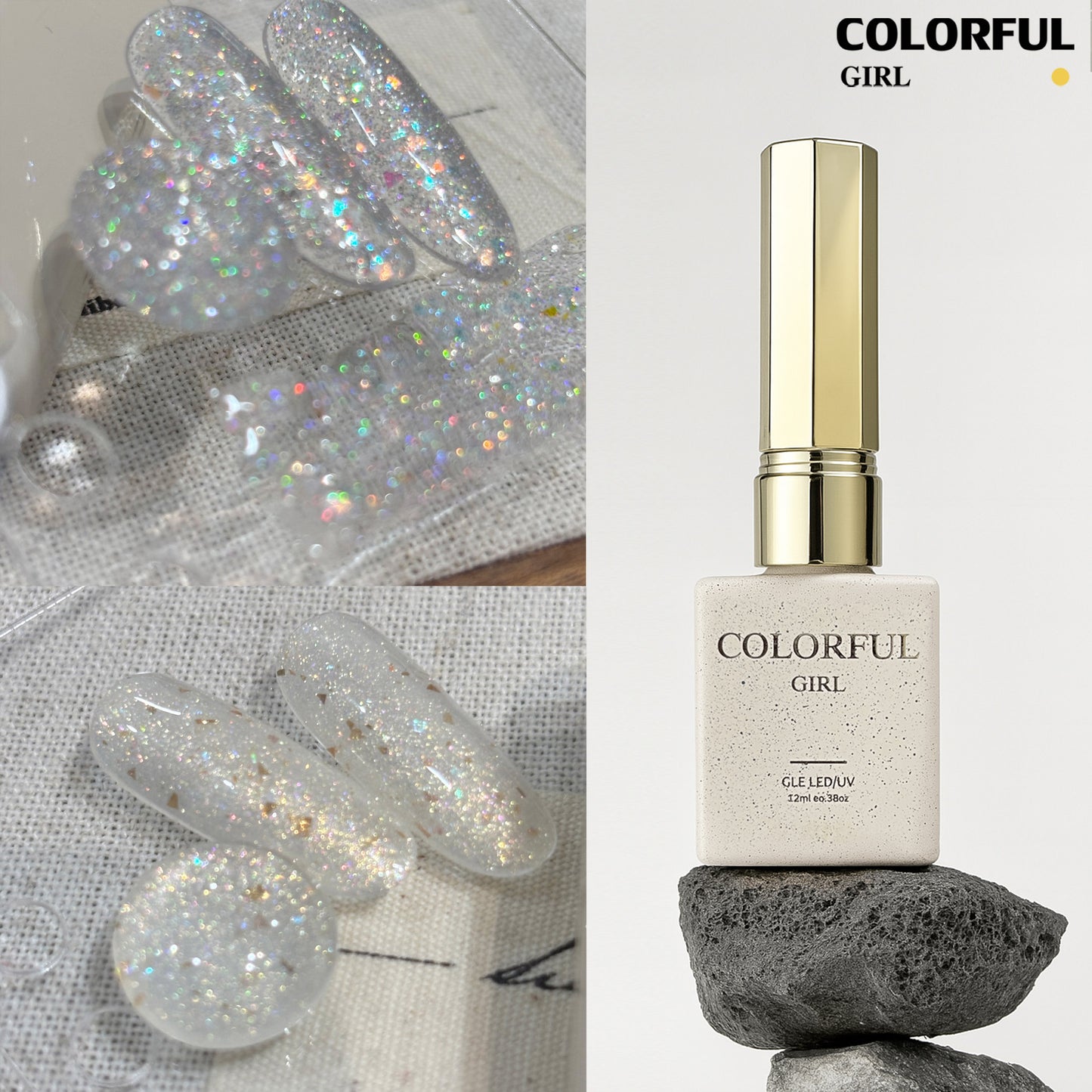 【พร้อมส่ง】Colorful Girl สีเจลกลิตเตอร์ บิงเยว่ / ยุนปั๋ว｜ขวดครีม 15ml｜เอฟเฟกต์วิ้งละอองดาว & นมหรูระยิบระยับ｜ทาทับได้ สีใสเม็ดเล็ก / ผสมทองคำเปลว