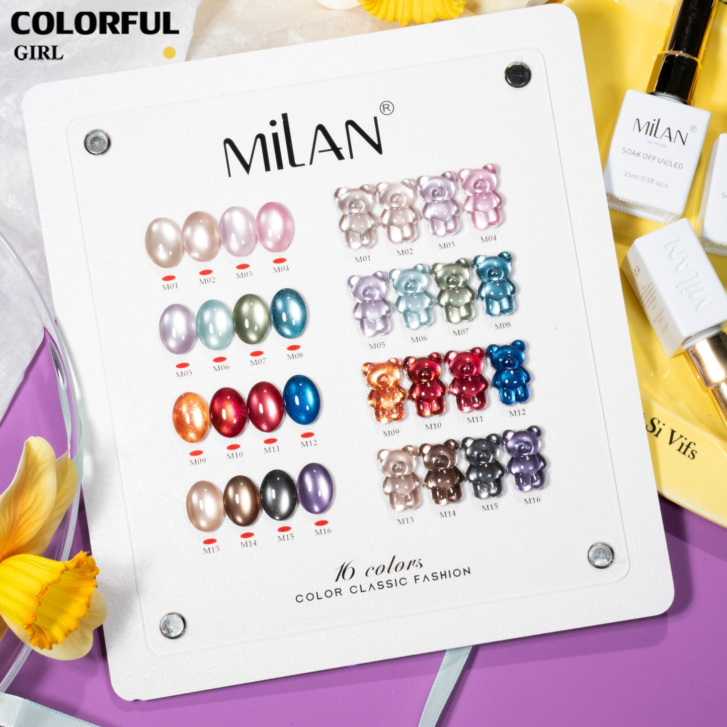 MILAN  สีเจลแคทอายหมีน้อย 16 สี｜ฟีลลูกแก้วมุกฉ่ำวาว｜เล่นแสงวิบวับ｜โทนสีน่ารักสไตล์สาวคิวท์ 💖 สีเจลแคทอายเนื้อซาติน