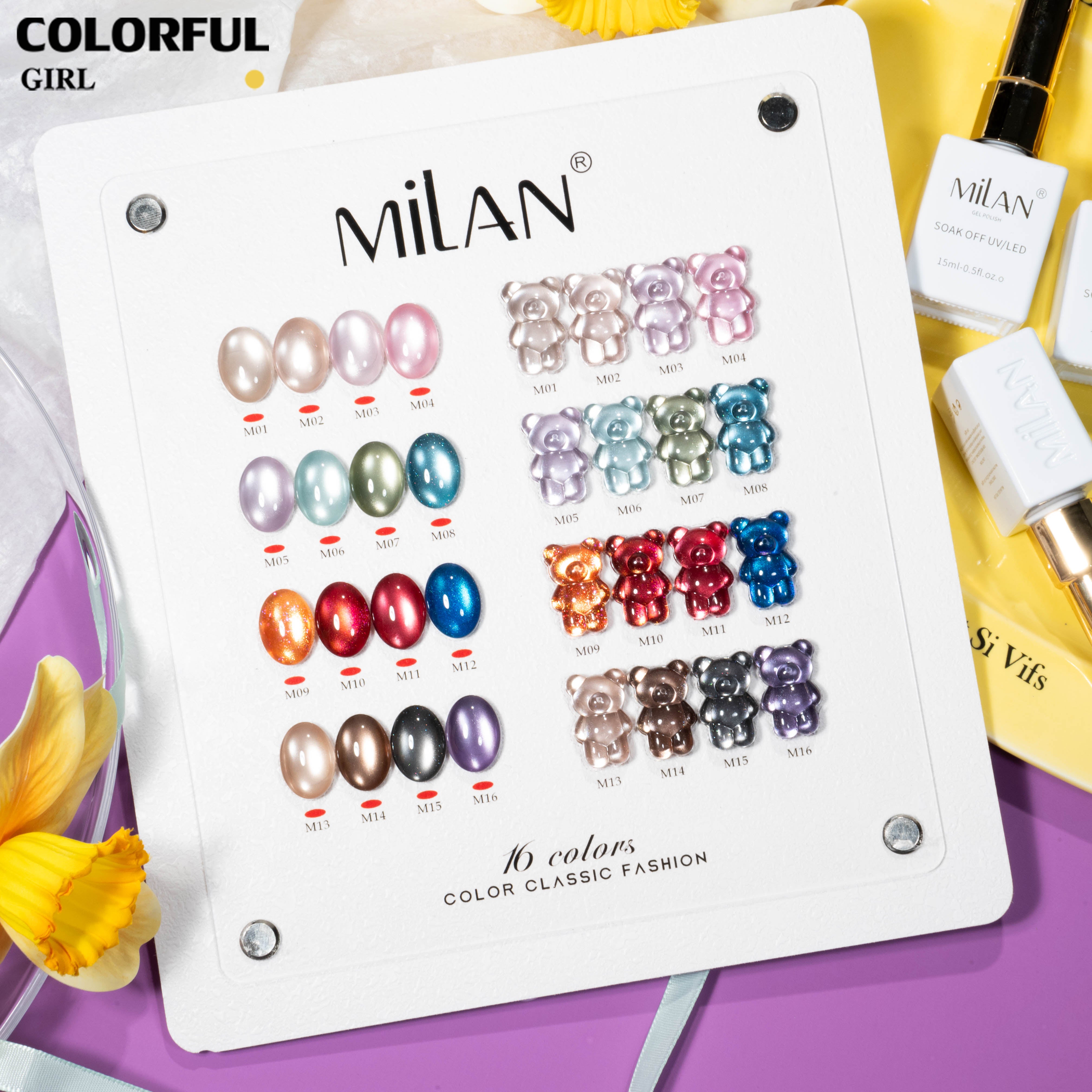 MILAN  สีเจลแคทอายหมีน้อย 16 สี｜ฟีลลูกแก้วมุกฉ่ำวาว｜เล่นแสงวิบวับ｜โทนสีน่ารักสไตล์สาวคิวท์ 💖 สีเจลแคทอายเนื้อซาติน