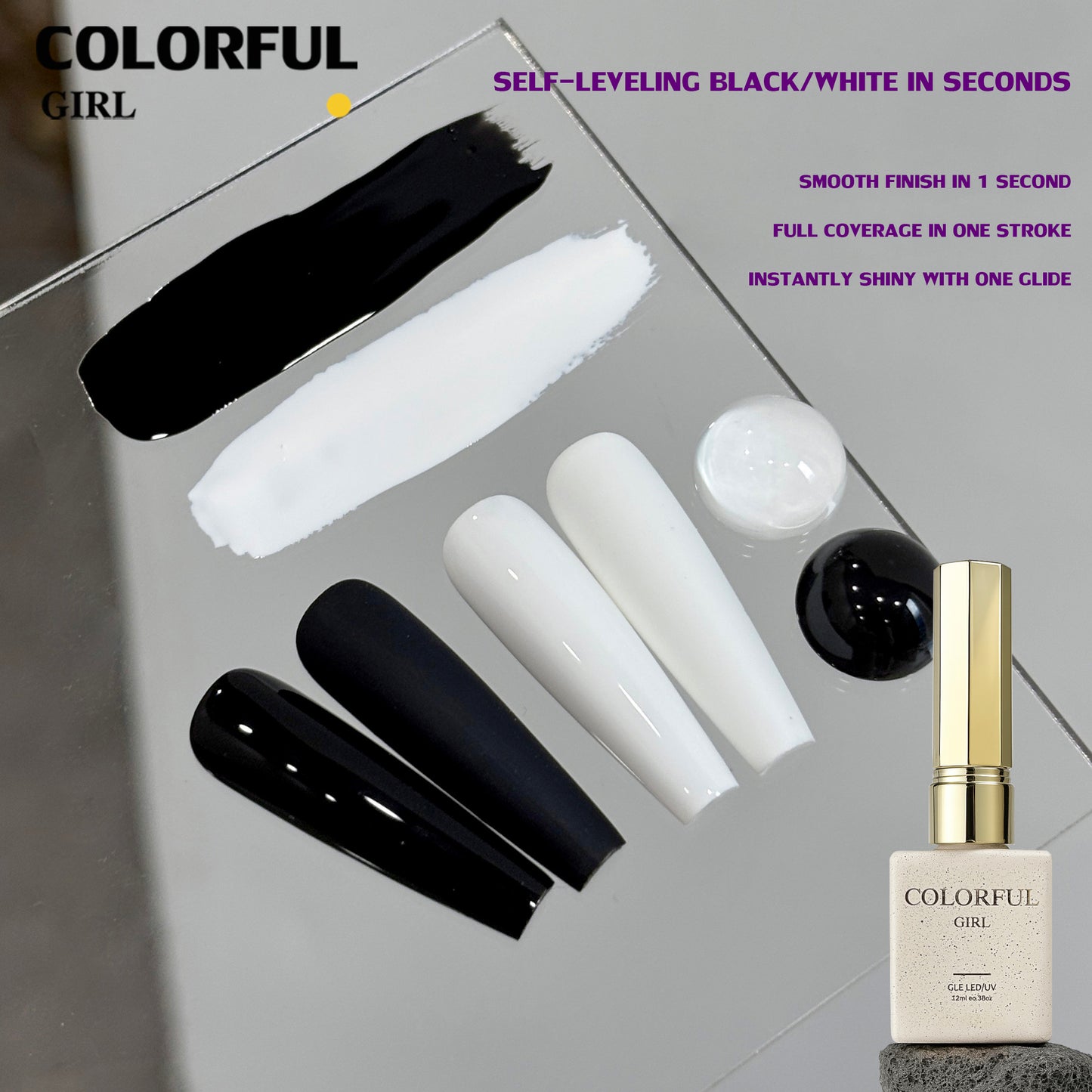 【สินค้าพร้อมส่ง】เจลทาเล็บ Colorful Girl | สีขาว, สีดำ | สีเข้มข้น ทาเพียงครั้งเดียวสีชัด | ปลอดภัยและเป็นมิตรกับสิ่งแวดล้อม