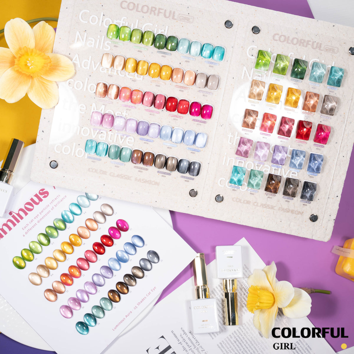 COLORFUL GIRL 25 สี สีเจลแคทอายเนื้อซาติน+สีเจลแคทอาย ฟรีชาร์ทสีสุดพรีเมียม