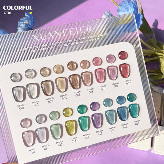 【พร้อมส่ง】Xuanfeier 18สี     สีลูกแก้ว ฟรีชาร์ทสี Cat eye   แม่เหล็ก เอฟเฟกต์มันเงามาก ละเอียดอ่อน