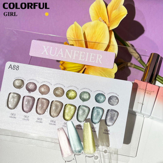 พร้อมส่งในไทย 《 XUANFEIER 》8 สี สีเจลแคทอายเนื้อซาติน สีเจลทาเล็บแคทอาย    สีลูกแก้วแคทอาย สีลูกแก้ว ส่งไว!แผนภูมิอะคริลิคพร้อมสต็อก