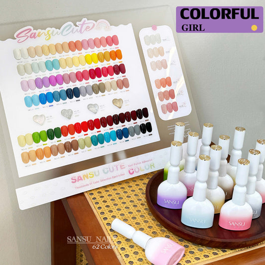 สีเจล SANSU 62 สี ชุดยาทาเล็บ 15ml/ขวด การ์ดสีฟรี สีเจลไซรัป +สีเจลกลิซเตอร์ ชุดร้านเล็บ พร้อมชาร์ทโชว์ ขวดสีเดียวกับสี