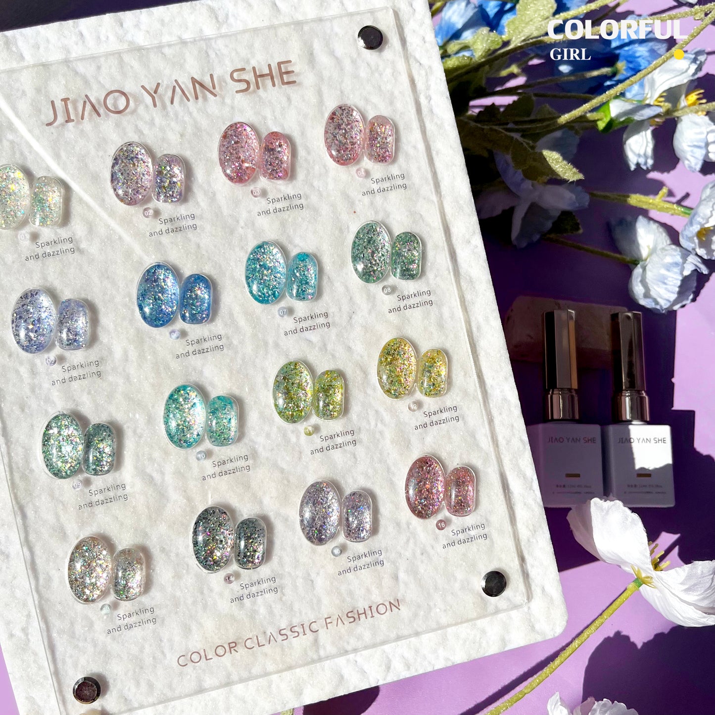 💕สีเจลกลิตเตอร์แฟลช Jiao Yan Sheสีกลิตเตอร์ สีเจล เล็บเจล  Starry Flash Light 16 Colors ปริมาณ 12ml. 💅🏻สีเจลโทนนิยม สีเจลโทนละมุน สี