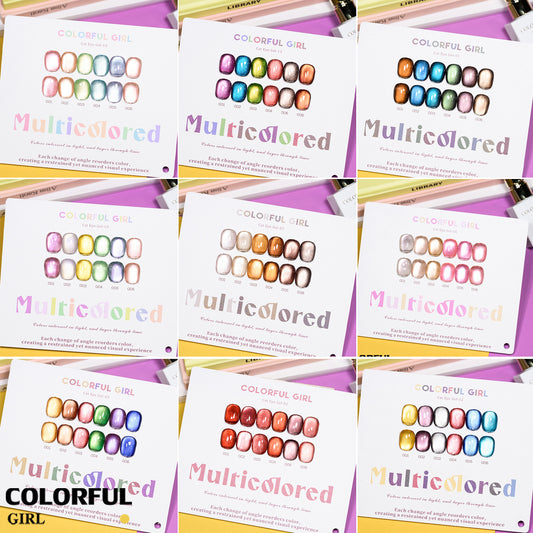 COLORFUL GIRL 6สี สีเจลแคทอายเนื้อซาติน/สีเจลแคทอาย /สีเจลไซรัป สีลูกแก้ว ฟรีชาร์ทสี