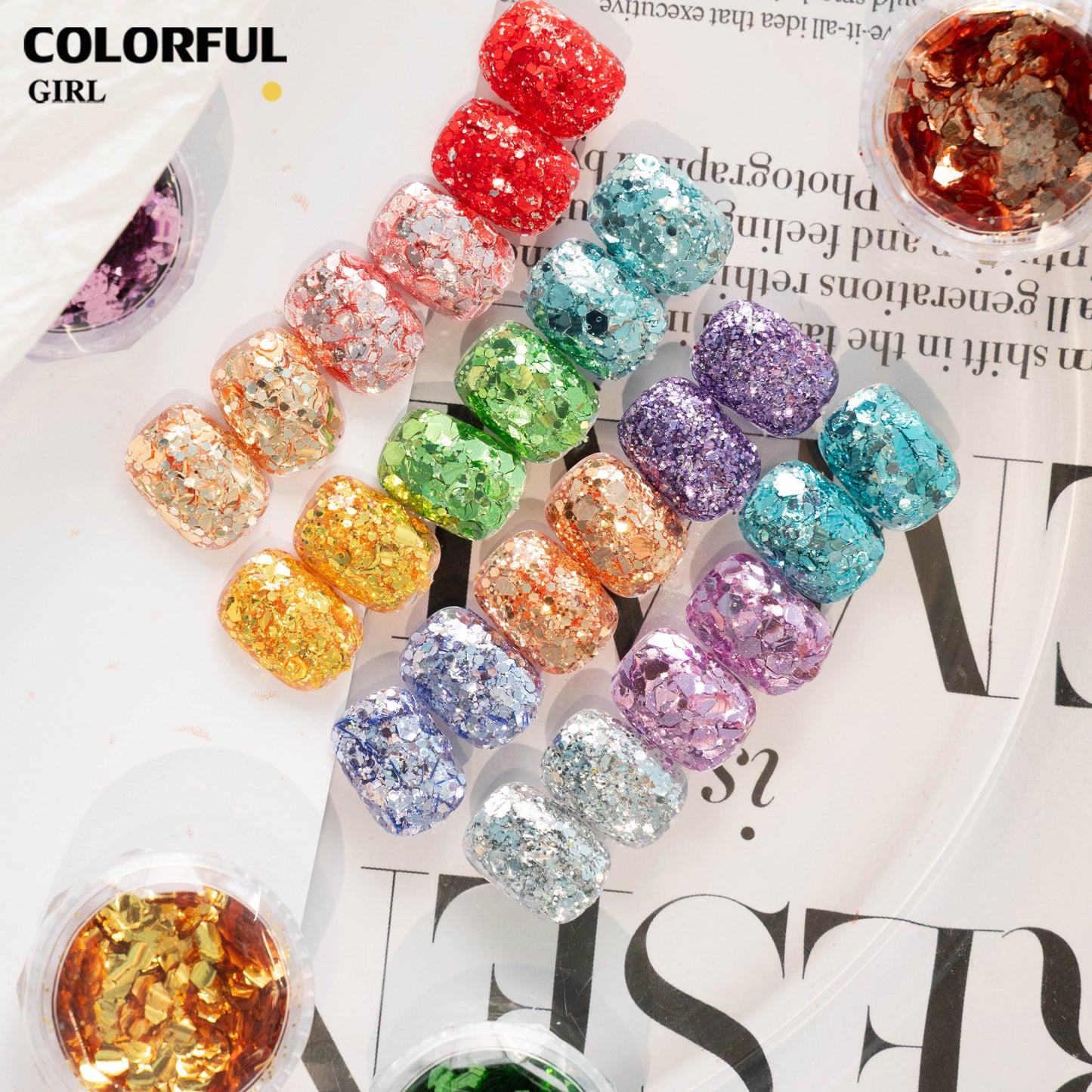 ชุดกลิตเตอร์ตกแต่งเล็บ 12 สี ✨｜Strobe Glitter เลื่อมบางเฉียบ｜กลิตเตอร์หกเหลี่ยมสีรุ้งไล่เฉด｜ผงกลิตเตอร์แต่งเล็บ｜อุปกรณ์ตกแต่งเล็บ DIY｜เลื่อมขนาดใหญ่สไตล์เกาหลี｜อุปกรณ์แต่งเล็บยอดนิยม