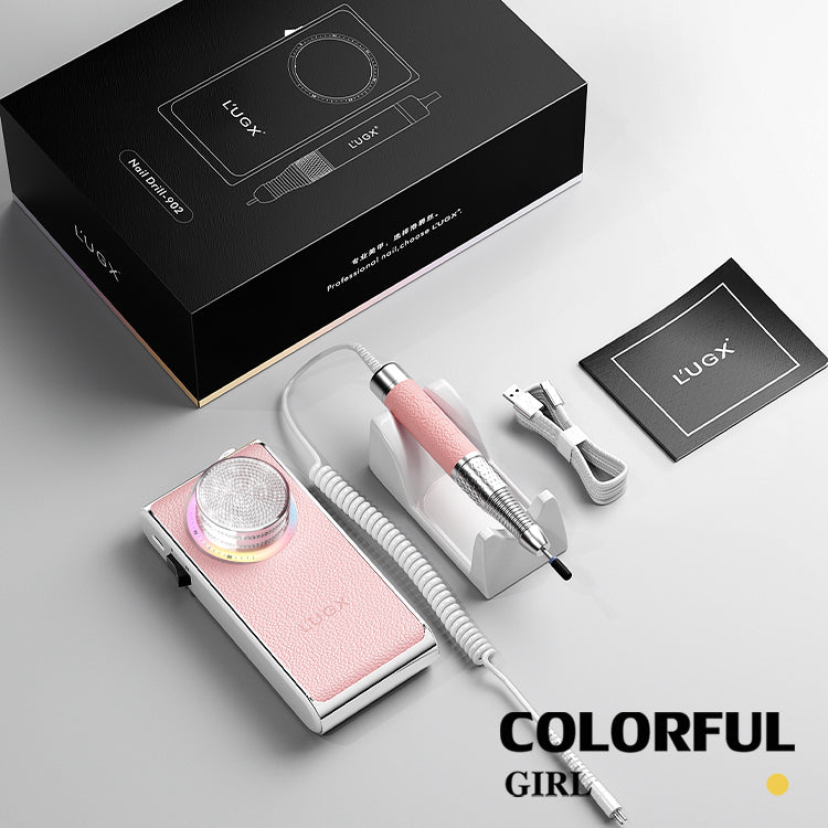 LUGX เครื่องเจียรเล็บ LG-902S มอเตอร์ไร้แปรง ดีไซน์หนัง ประดับเพชร มี 4 สีให้เลือก 30,000 รอบ/นาที 24W แบบพกพา ชาร์จไฟได้