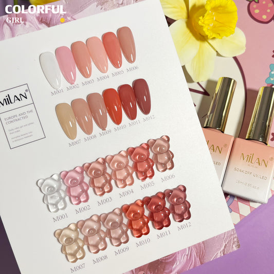 ✨พร้อมส่ง🇹🇭✨สีเจลไซรัปรุ่นใหม่ MILAN 12 สี สีเจลไซรัป โทนชมพู Ice Peach 12 สี แถม ชาร์ทสี สีเจลไซรัปIce Peach