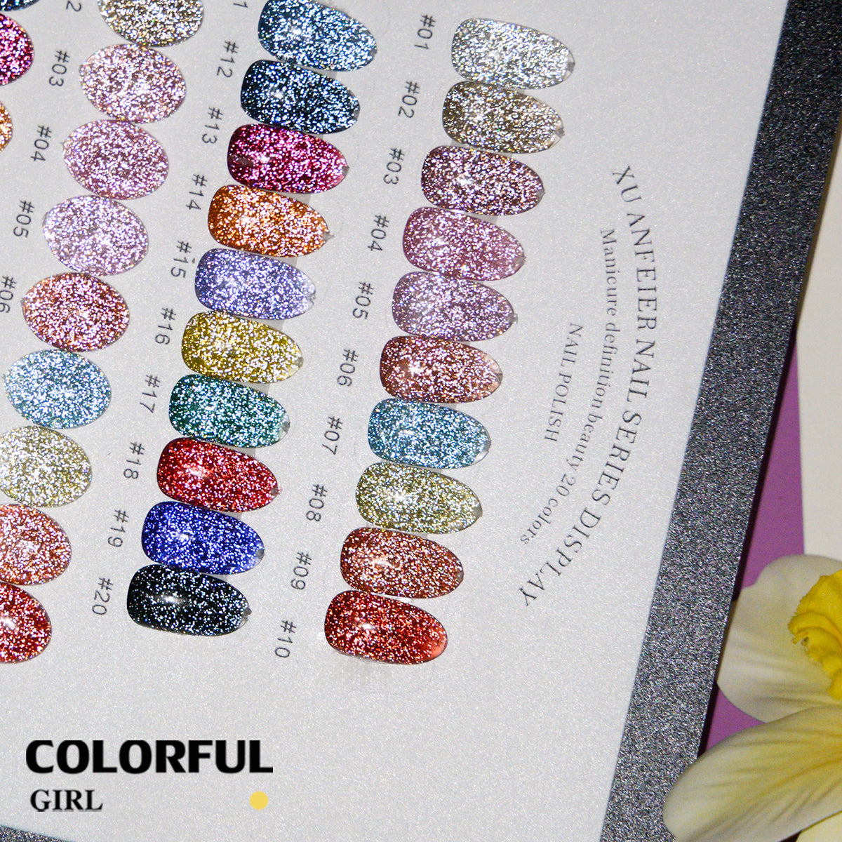 XUANFEIER 20 สี ·สีเจลแฟลช  ประกายทรายดาว · คอลเลกชันสีเจลกลิตเตอร์ความหนาแน่นสูง  (ทามาให้แล้ว พร้อมใช้งาน) Flash Gel