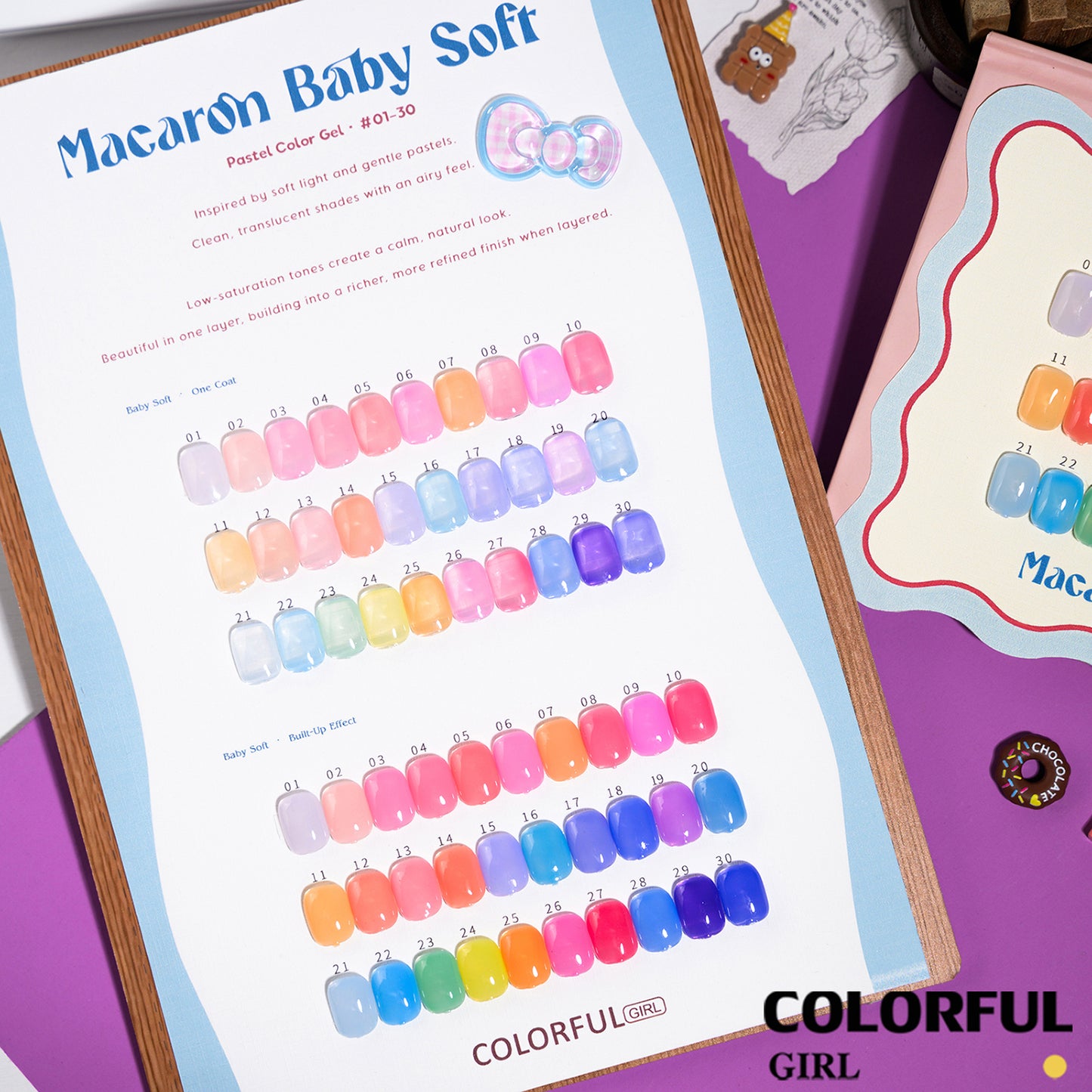 🔥 สินค้าขายดี | 【พร้อมส่ง】COLORFUL GIRL สีเจลไซรัป Baby Soft โทนเบบี้นมใส เนื้อนมละมุน กึ่งโปร่งแสง สีชัดสวย 30 สี (ทามาให้แล้ว พร้อมใช้งาน) ชาร์ตสีเจลสำหรับร้านทำเล็บ
