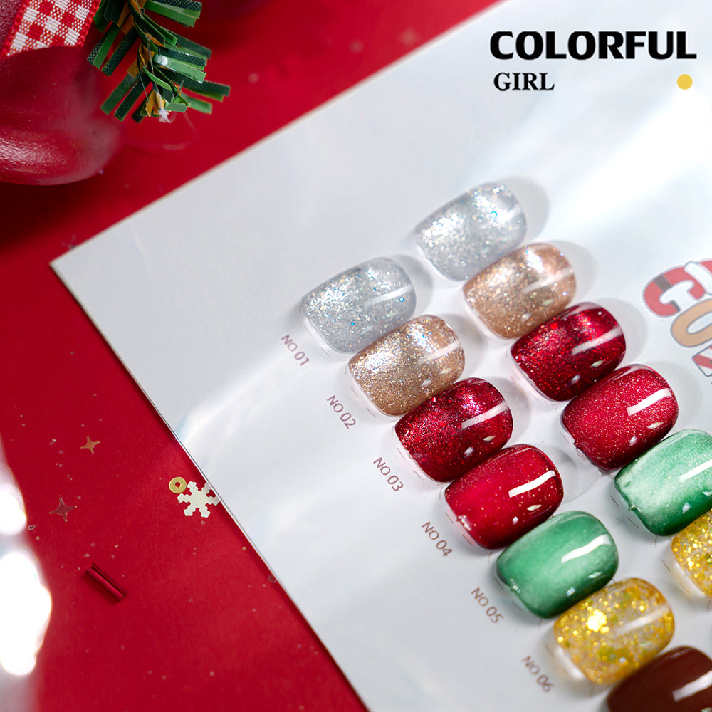 【พร้อมส่ง】🎄Colorful Girl เซ็ตเจลคริสต์มาส 9 สี✨ สีเจลกากเพชรวิ้งแน่น เจลแฟลช เจลแคทอาย เจลกลิตเตอร์ เนื้อซาติน สีสวยหรูหรา เหมาะสำหรับเทศกาลคริสต์มาส 💅 แถมฟรีชาร์ตสี