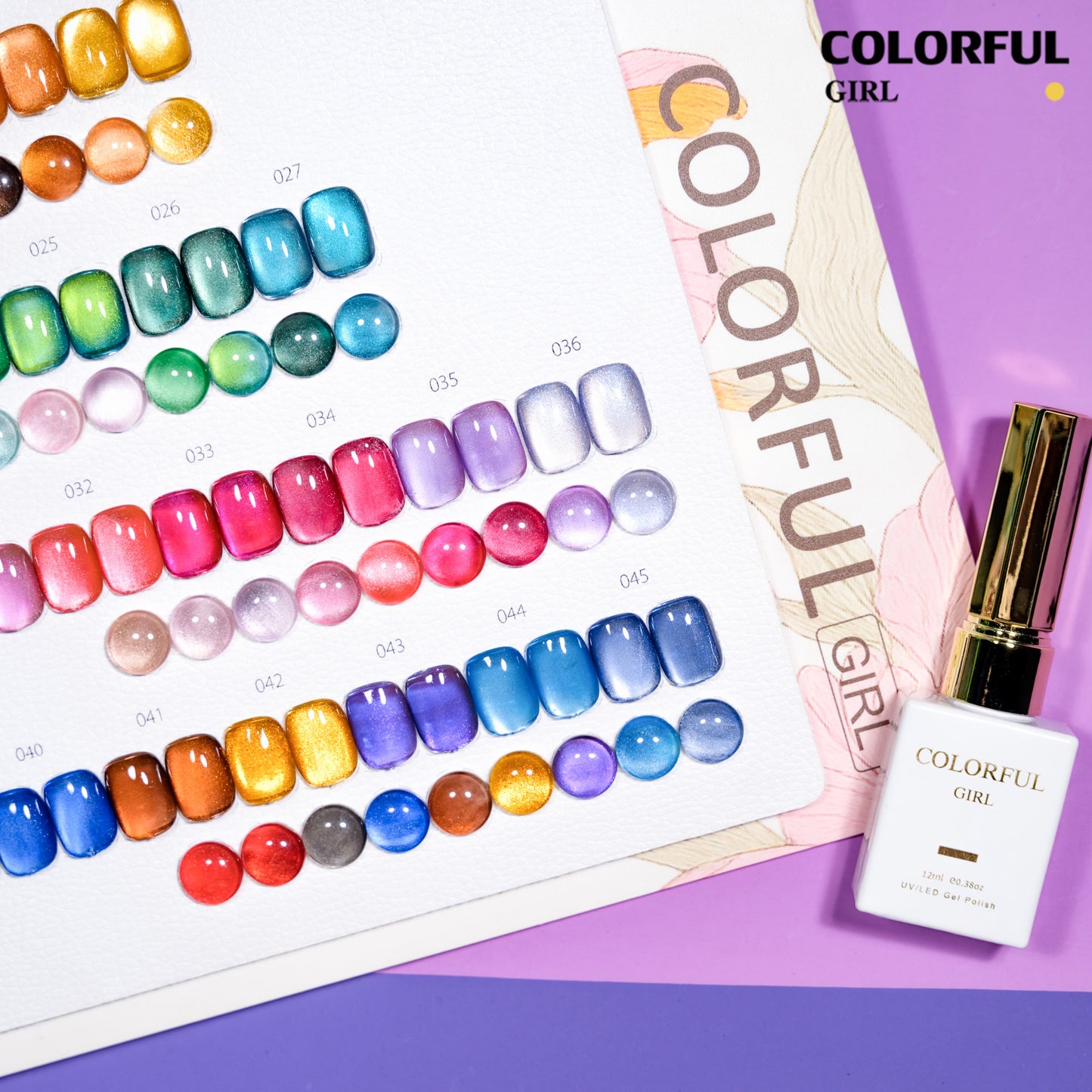 COLORFUL GIRL 45 สี  สีเจลแคทอายเนื้อซาติน + สีเจลแคทอายลูกแก้ว แถมฟรีชาร์ทสี