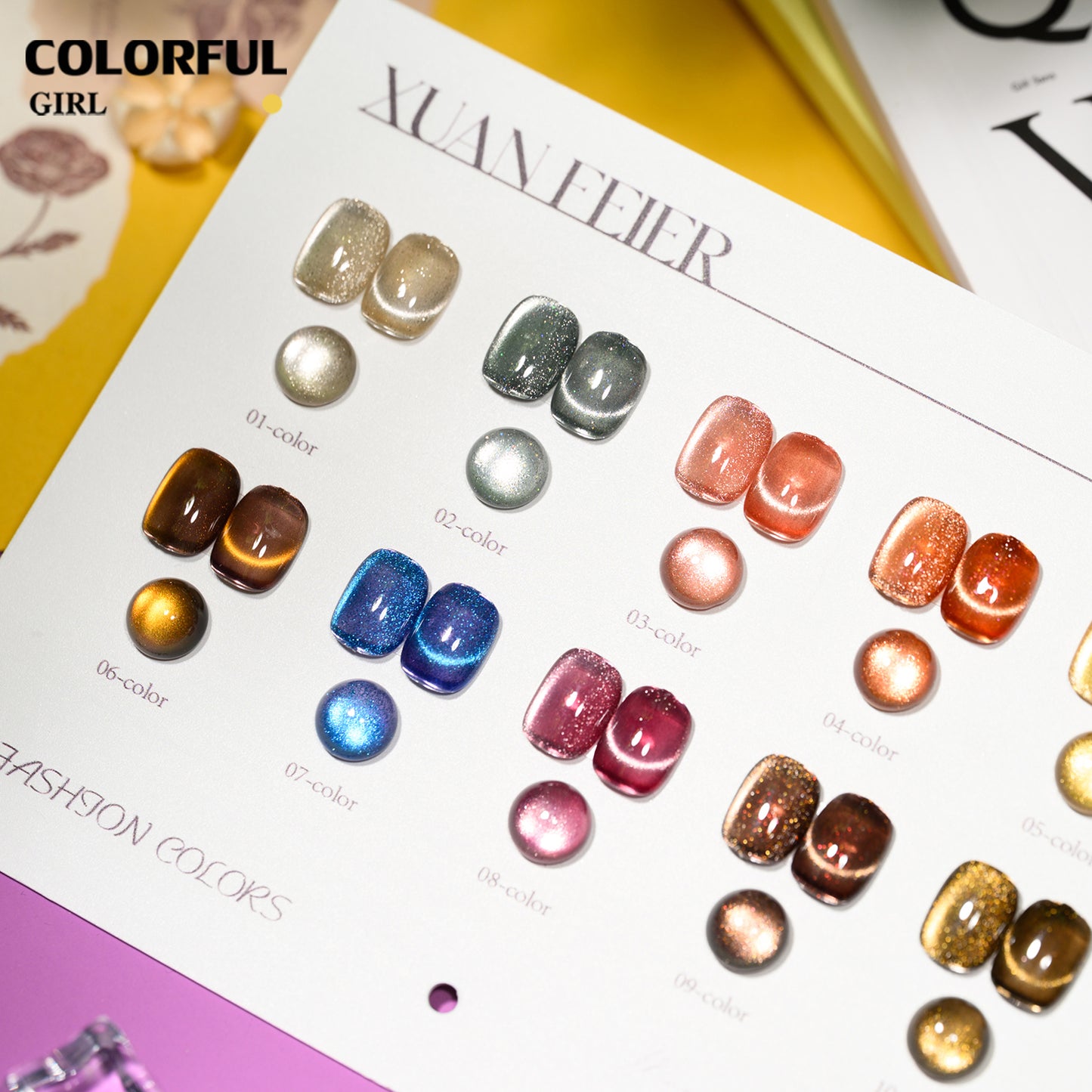 XUANFEIER แคทอาย 10 สี  | แสงเปลี่ยนตามมุมมอง ฟรีชาร์ทสี