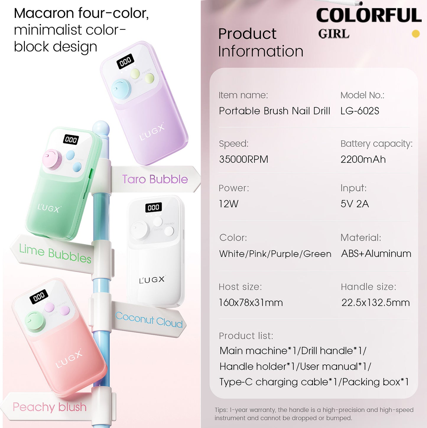 รุ่นใหม่ Gen 2 เครื่องเจียเล็บ LUGX LG-602S ✨ สีใหม่ล่าสุด ขาว / ชมพู / ม่วง รอบหมุนสูงสุด 35,000 RPM แบตเตอรี่ 2200mAh แรงบิดสูง ใช้งานไร้สาย 💅