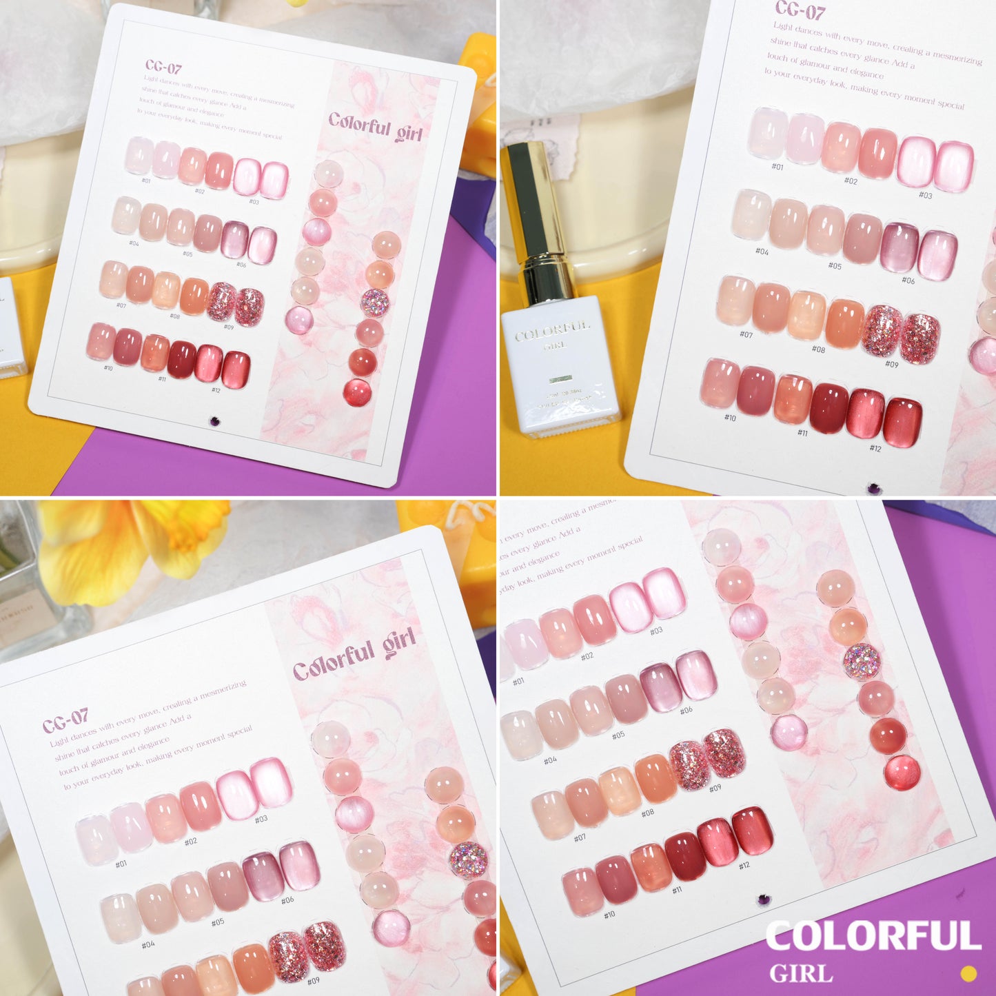 🔥 สินค้าขายดี | 【สีเจลแคทอาย  เซ็ตใหม่ 12 สี!】COLORFUL GIRL สีเจลกลิซเตอร์+สีเจลแคทอาย 12 สี (ทามาให้แล้ว พร้อมใช้งาน) แถมชาร์ทสีให้คุณโชว์สีสวยๆ อย่างลงตัว!