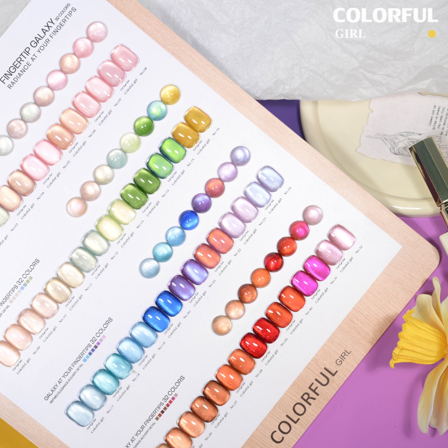 COLORFUL GIRL สีเจลแคทอายเนื้อซาติน + สีเจลแคทอาย 32 สี ✨ ฟีลน้ำใสวิ้งวาวแบบลูกแก้ว｜เล่นแสงเหมือนดาว｜โทนสีหรูดูแพง (ทามาให้แล้ว พร้อมใช้งาน) 💅