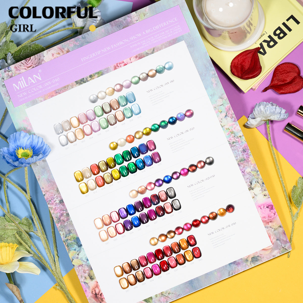 MILAN 40สี เจลแคทอาย + สีเจลแคทอายเนื้อซาติน ฟรีชาร์ทสี
