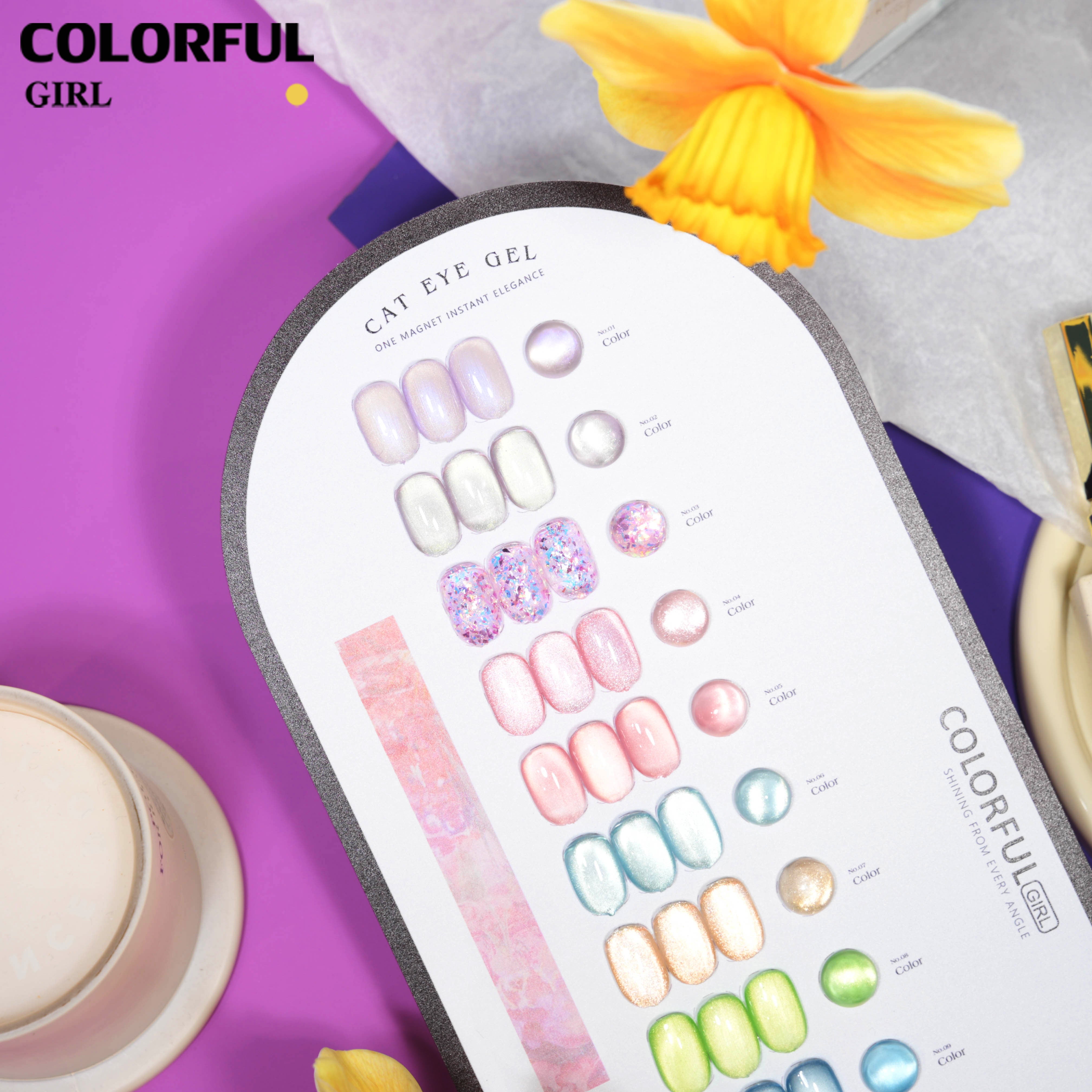 COLORFUL GIRL Dewy Glow Cat Eye 10 สี ✨ ฟีลน้ำใสวิ้งวาวแบบฝัน｜สีเจลแคทอาย + สีเจลกลิซเตอร์ ｜โทนสีหวานละมุน สไตล์สาวน่ารัก 💖 (ทามาให้แล้ว พร้อมใช้งาน)