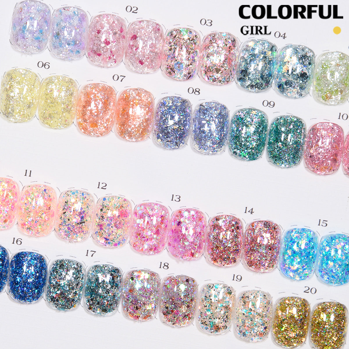 COLORFUL GIRL มีให้เลือก 40 สี ผงกลิตเตอร์ล็บสูตรพิเศษ  กลิตเตอร์ใหญ่-เล็ก ผสมเปลือกหอย ผงโอปอล ออโรร่า