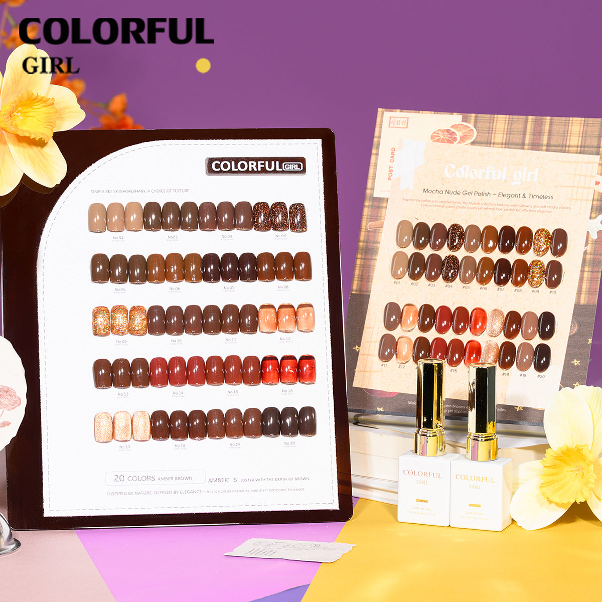 "Colorful Girl โทนสีน้ำตาลนม/มอคค่า ✨ 20 สีครบเซ็ต｜รวมหลายเนื้อเจล (สีพื้น/ไซรัป/แฟลช/แคทอาย) ลุคละมุนหรู ดูเรียบหรูมีสไตล์ 💖 (แถมชาร์ทสี พร้อมใช้งาน)"