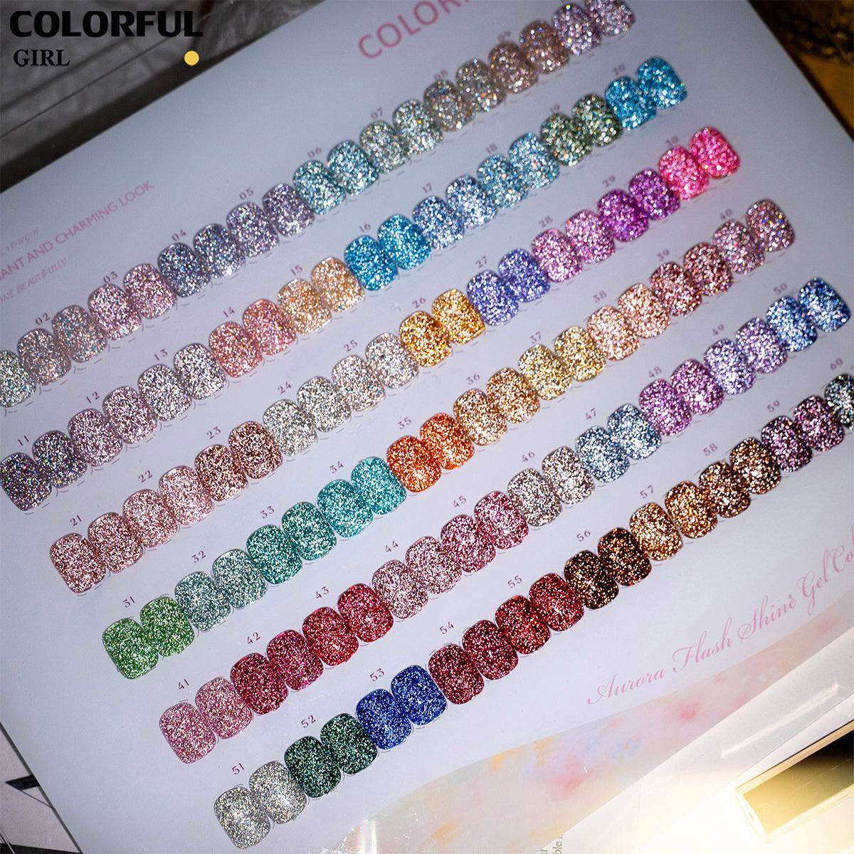 【พร้อมส่ง】Colorful Girl สีเจลแฟลชผสมฟอยล์เงิน 60 สี ชุดใหญ่สำหรับร้านทำเล็บ ประกายวิบวับ เล่นแสงสวย เปล่งประกายแม้อยู่กลางแสงแดด สีครบ ใช้งานระดับมืออาชีพ + ฟรีชาร์ทสี
