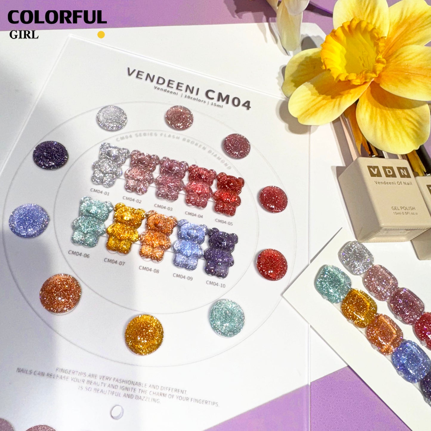 【พร้อมส่ง】VENDEENI   สีเจลแฟลช 10สี (《VENDEENI CM04》)สีเจลทาเล็บ สี แถม ชาร์ทสี ยาทาเล็บเจล  ชุดสี 10สี + ฟรีชาร์ทสี
