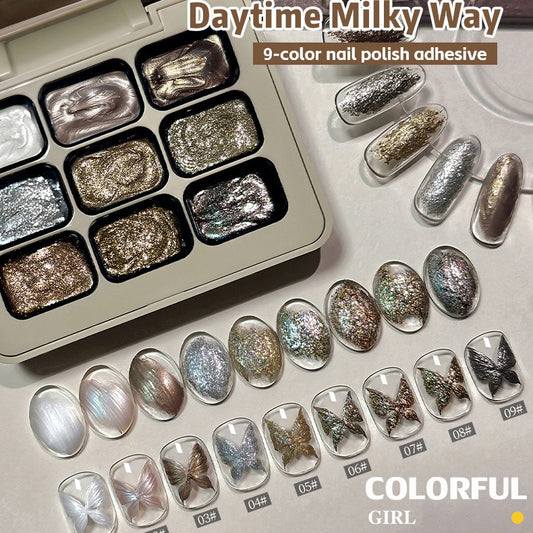 ✨พร้อมส่ง✨ Nail Art Fairy Powder Cream มินิซีรีส์ Nine-square โพลาไรซ์แบบทึบ กลิตเตอร์ละเอียด กาวบำบัดสามมิติสำหรับร้านทำเล็บ