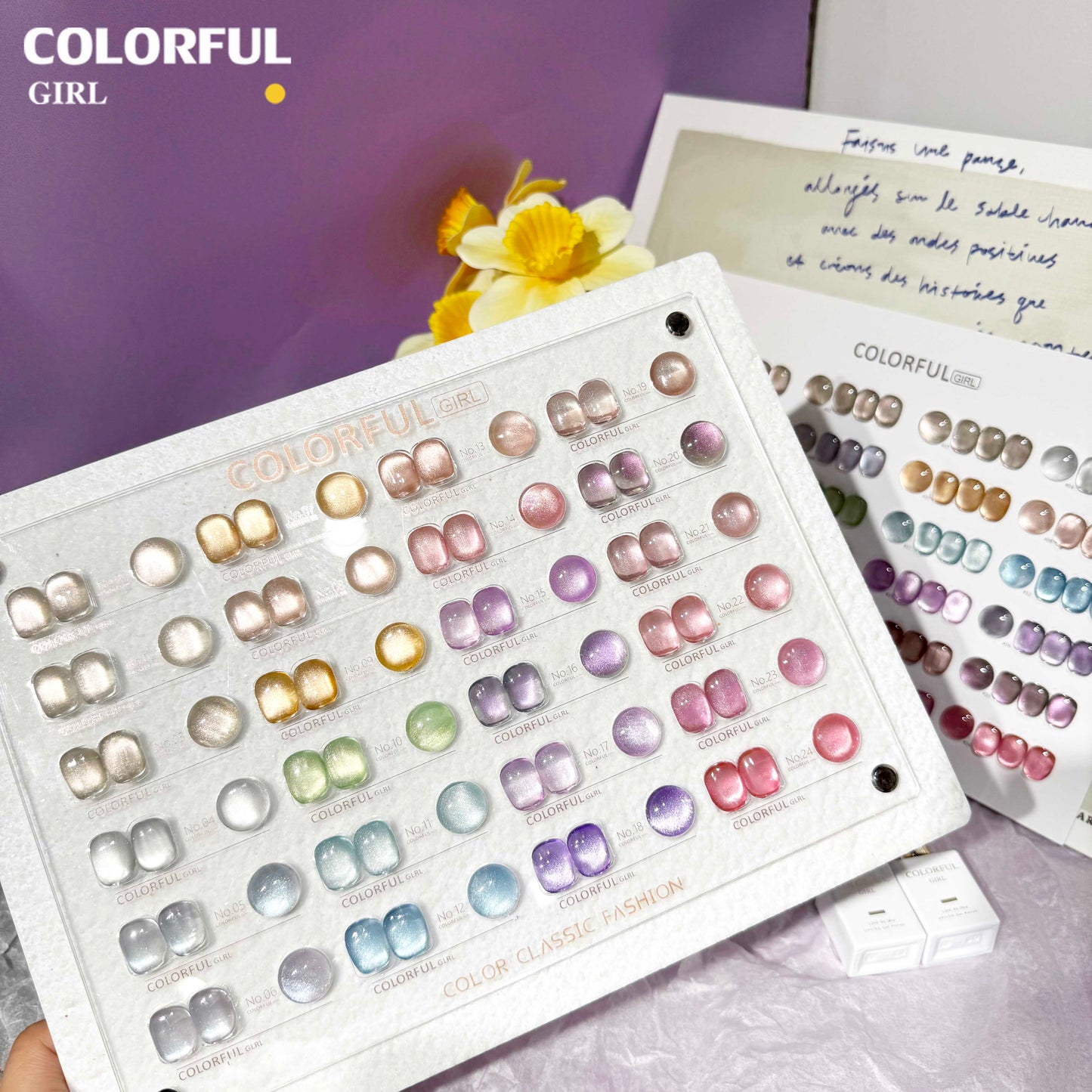 【พร้อมส่ง】Colorful Girl เซต 24 สีเจลแคทอาย ซาตินมุก✨ สีลูกแก้วสุดหรู แถมชาร์ทสี (ทาให้แล้ว) เม็ดสีแน่น สีสวย เงางามติดทนนาน💅