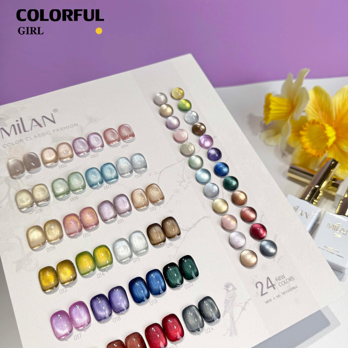 【พร้อมส่ง】MILAN 24สี    สีเจลแคทอายเนื้อซาติน  สีเจลแคทอาย 24สี    สีลูกแก้ว ฟรีชาร์ทสี Cat eye  24สี  (แถม ชาร์ทสี ทามาให้แล้ว)สีสวยมาก