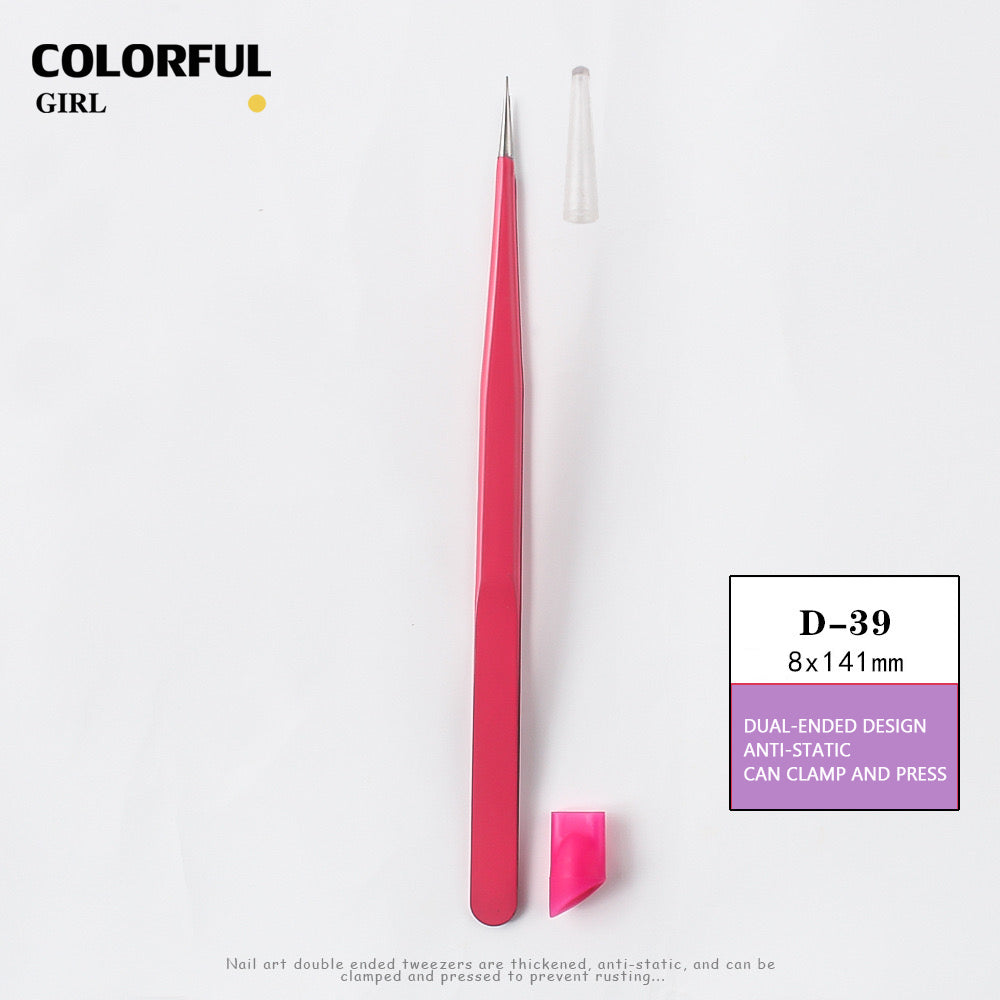 （4สี）พร้อมส่ง แหนบตรง พร้อมหัวกดซิลิโคน เลือกอัญมณี พลอยเทียม สําหรับตกแต่งเล็บ tweezers