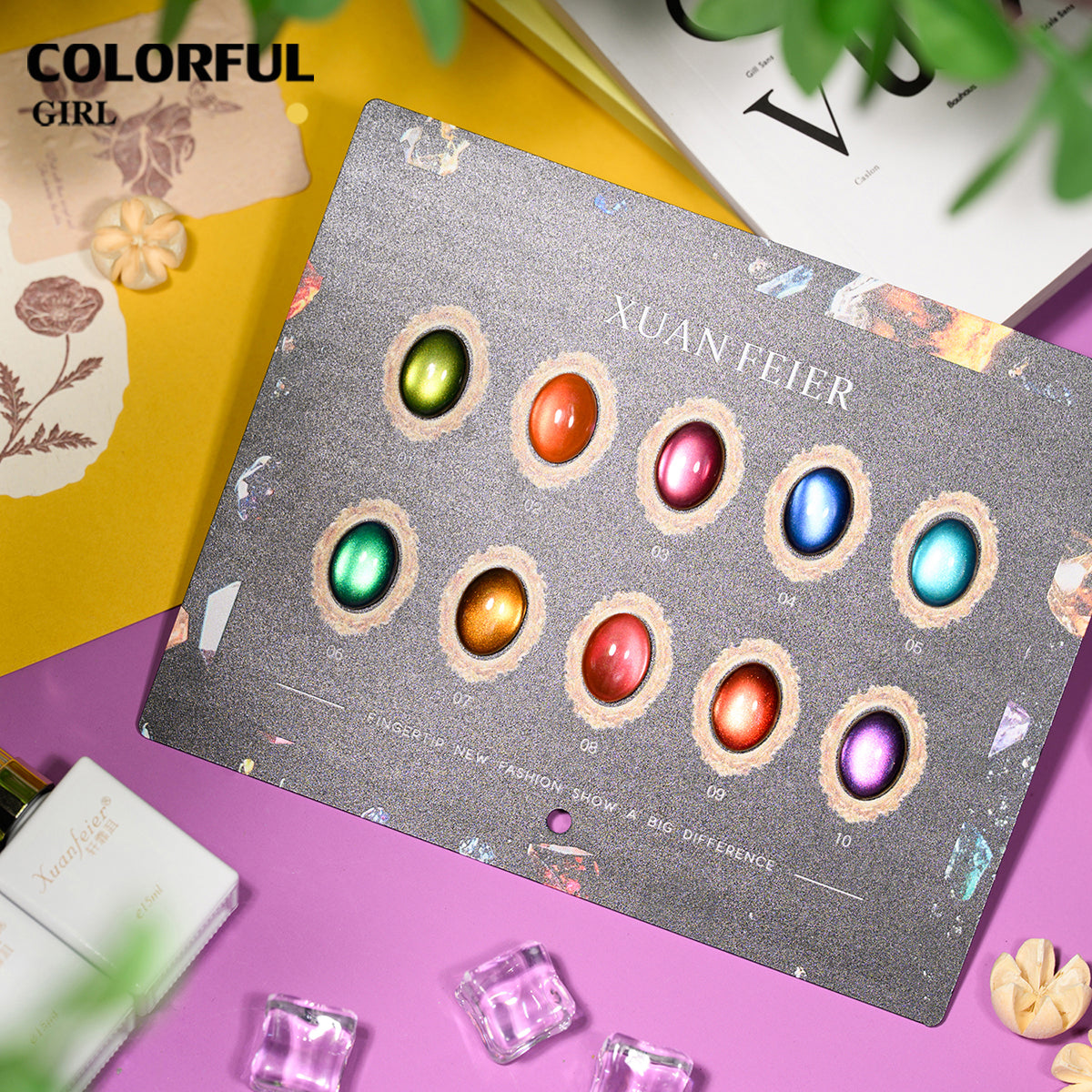 XUANFEIER เจลแคทอาย 10 สี แผ่นสีเจลตาแมวลุคอัญมณี ประกายแสงเปลี่ยนตามมุมมอง · มิติชัดเจน · เงางามดุจอัญมณี · ทุกมุมคือประกายใหม่ (ทามาให้แล้ว พร้อมใช้งาน)