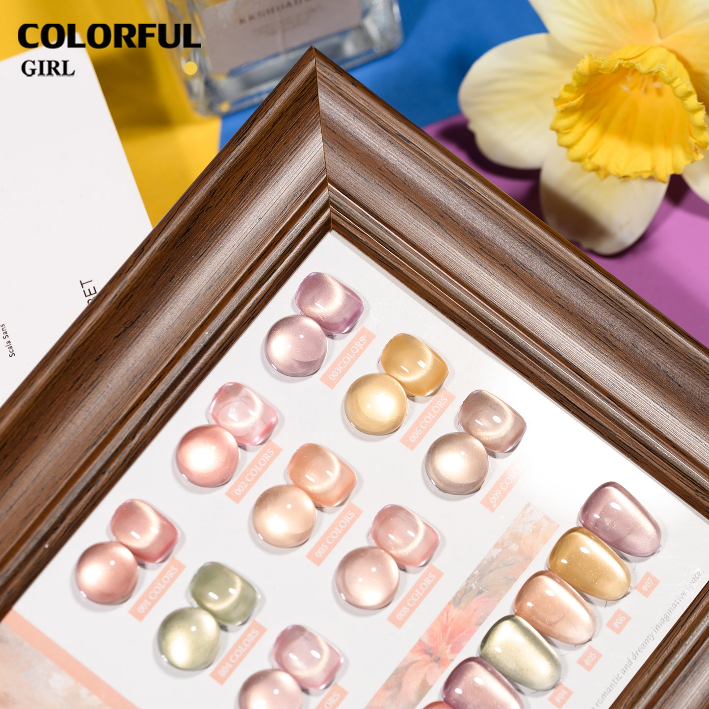 XUANFEIER  9 สี สีเจลแคทอายเนื้อซาติน กดอกไม้ไข่มุก | ฟรีชาร์ทสี
