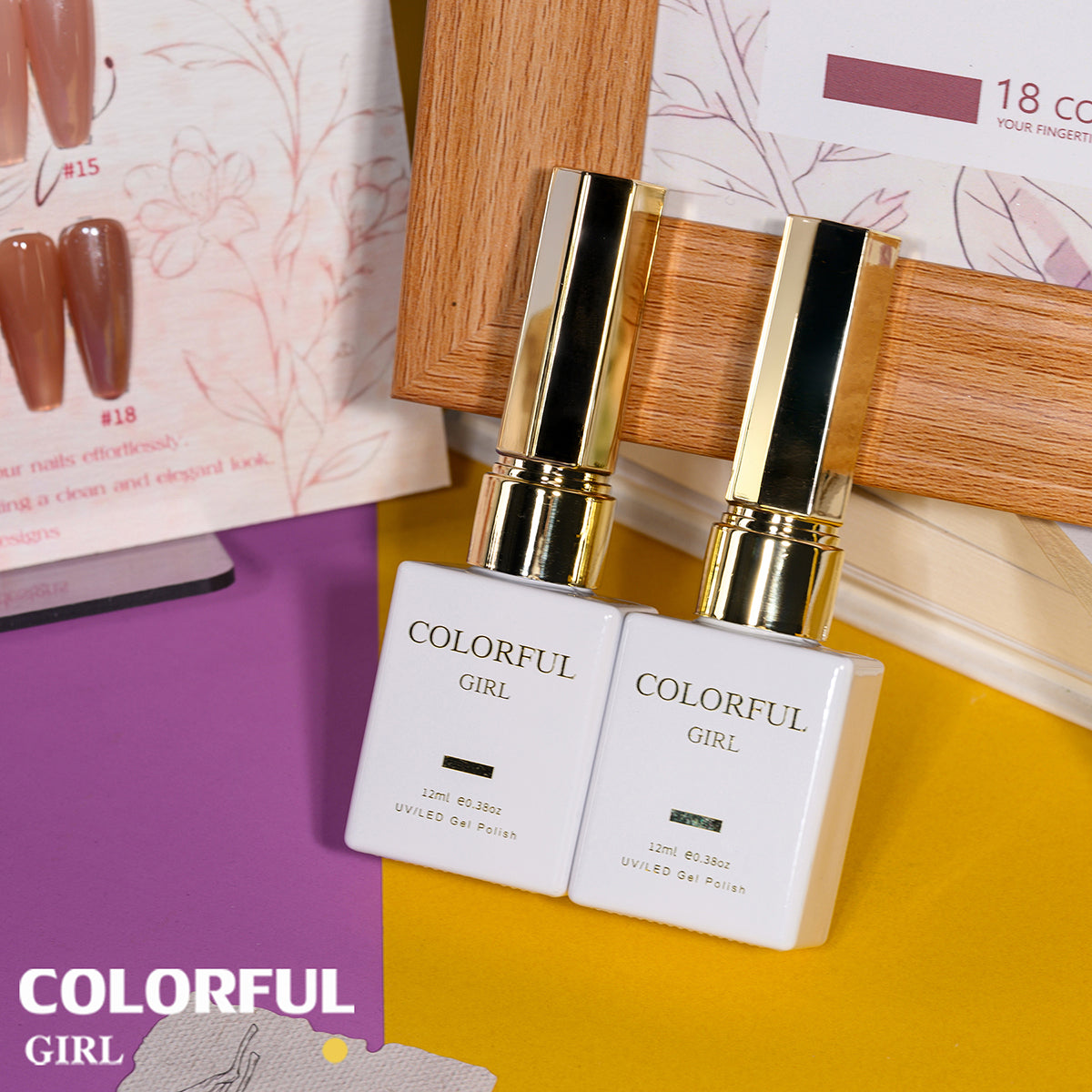 Colorful Girl เซต 18 สี สีเจลไซรัป ✦ แถมฟรีชาร์ตสี + ผงขัด 5 กรัม ✦ โทนชมพู Ice Peach  ✦