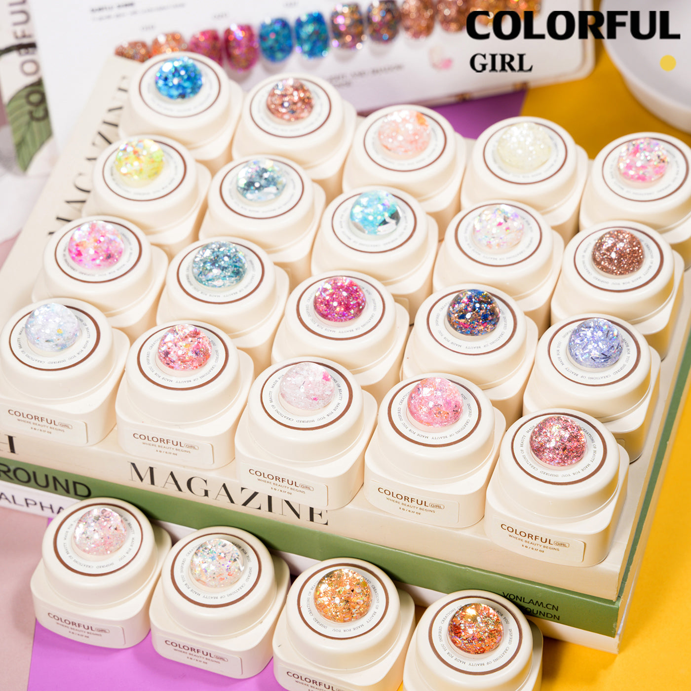 【พร้อมส่ง】เจลเล็บ COLORFUL GIRL 24 สี | สีเจลกลิตเตอร์วิบวับจัดเต็ม |5 กรัม | กลิตเตอร์เนื้อแน่น | แบบกระปุก  วิ้งกระแทกตา เล่นแสงสุดปัง | ทาแล้วดูแพงทันที 💎(ทามาให้แล้ว พร้อมใช้งาน) สีเจลกลิตเตอร์เนื้อแน่น |