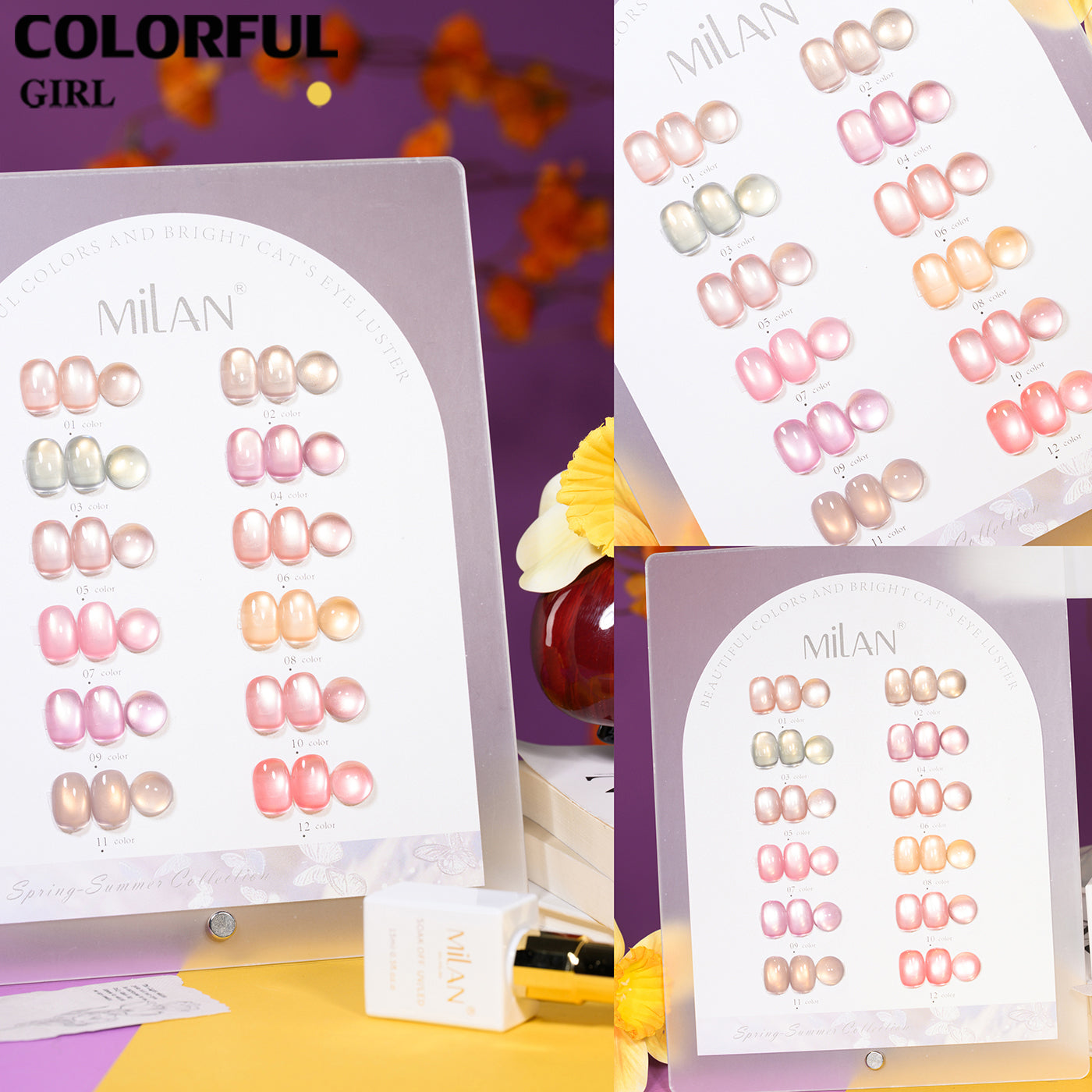 เจลเล็บ MILAN Cat Eye 12 สี | คอลเลกชัน Spring Flower M01-M08 | โทนสุภาพ หวานละมุน | เซ็ตเดียวครบทุกสไตล์ซัมเมอร์  เจลตาแมว + สีเจลแคทอายเนื้อซาติน (ทามาให้แล้ว พร้อมใช้งาน)