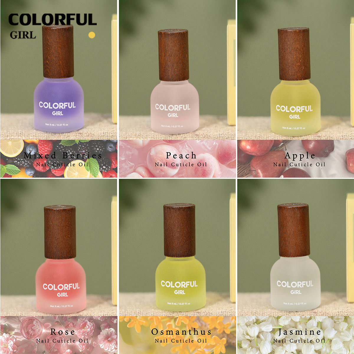 Colorful Cuticle Oil น้ำมันบำรุงเล็บ น้ำมันบำรุงจมูกเล็บ  เพิ่มความชุ่มชื้น ขนาด  8ml กลิ่น แอปเปิ้ล เบอร์รี่ มะลิ พีช กุหลาบ ออสแมนตัส