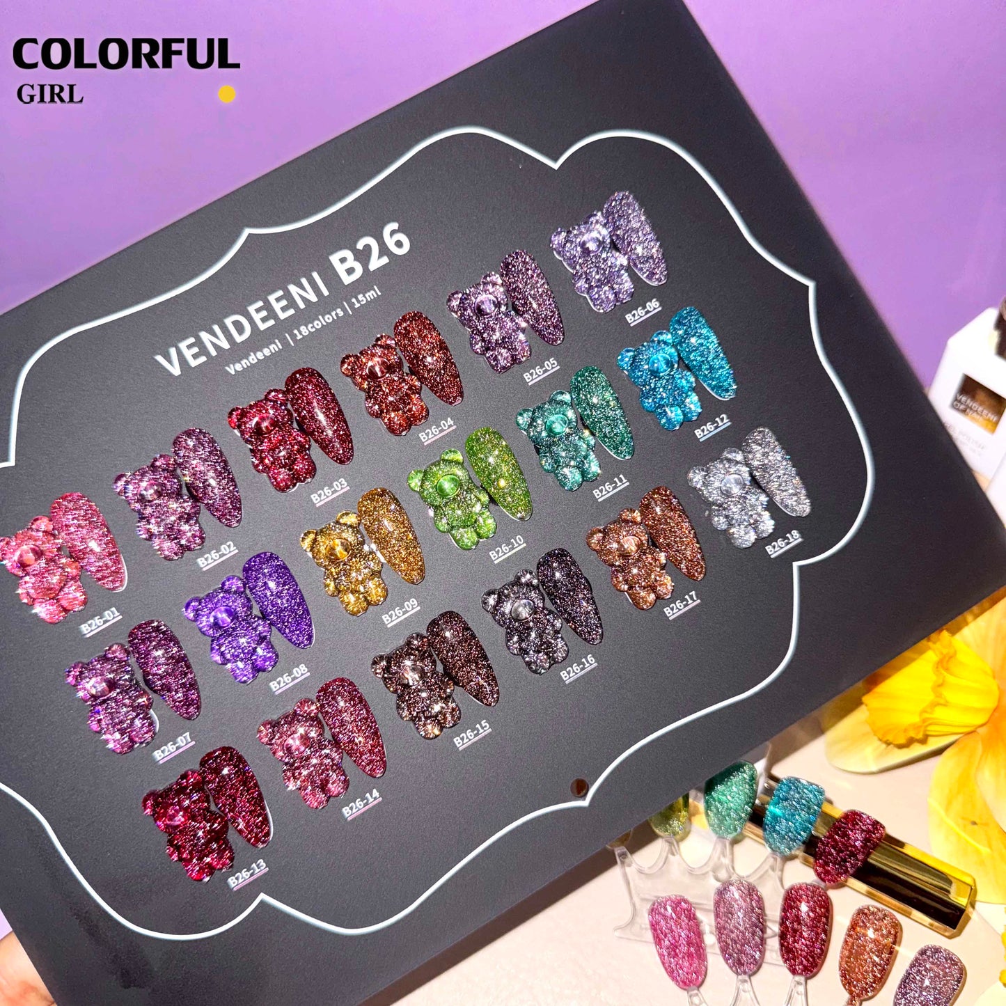 【พร้อมส่ง】VENDEENI  สีเจลแฟลช 18สี (VENDEENI B26)สีเจลทาเล็บ สี แถม ชาร์ทสี ยาทาเล็บเจล  ชุดสี 18สี + ฟรีชาร์ทสี   พร้อมชาร์ทสีค่ะสีแน่นสวยมากเลยนะคะ เอฟเฟกต์มันเงามาก